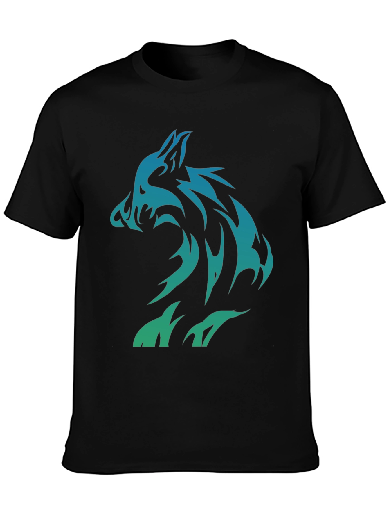 Black Tribal Wolf Graphic T-Shirt - Black Cotton Tee view 3