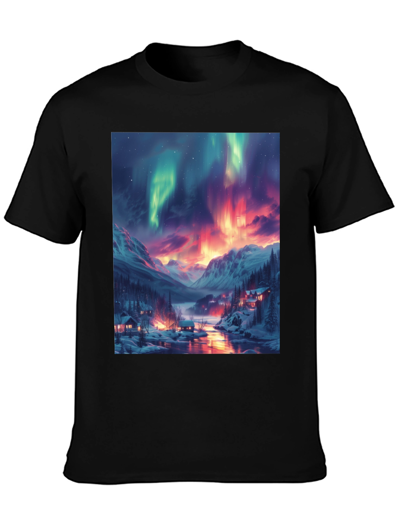 Black Aurora Borealis Graphic Tee - Northern Lights Shirt view 3