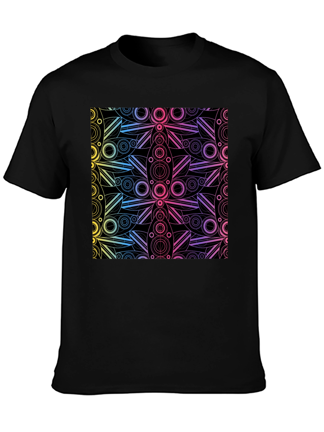 Black Geometric Rainbow Pattern Black T-Shirt view 3