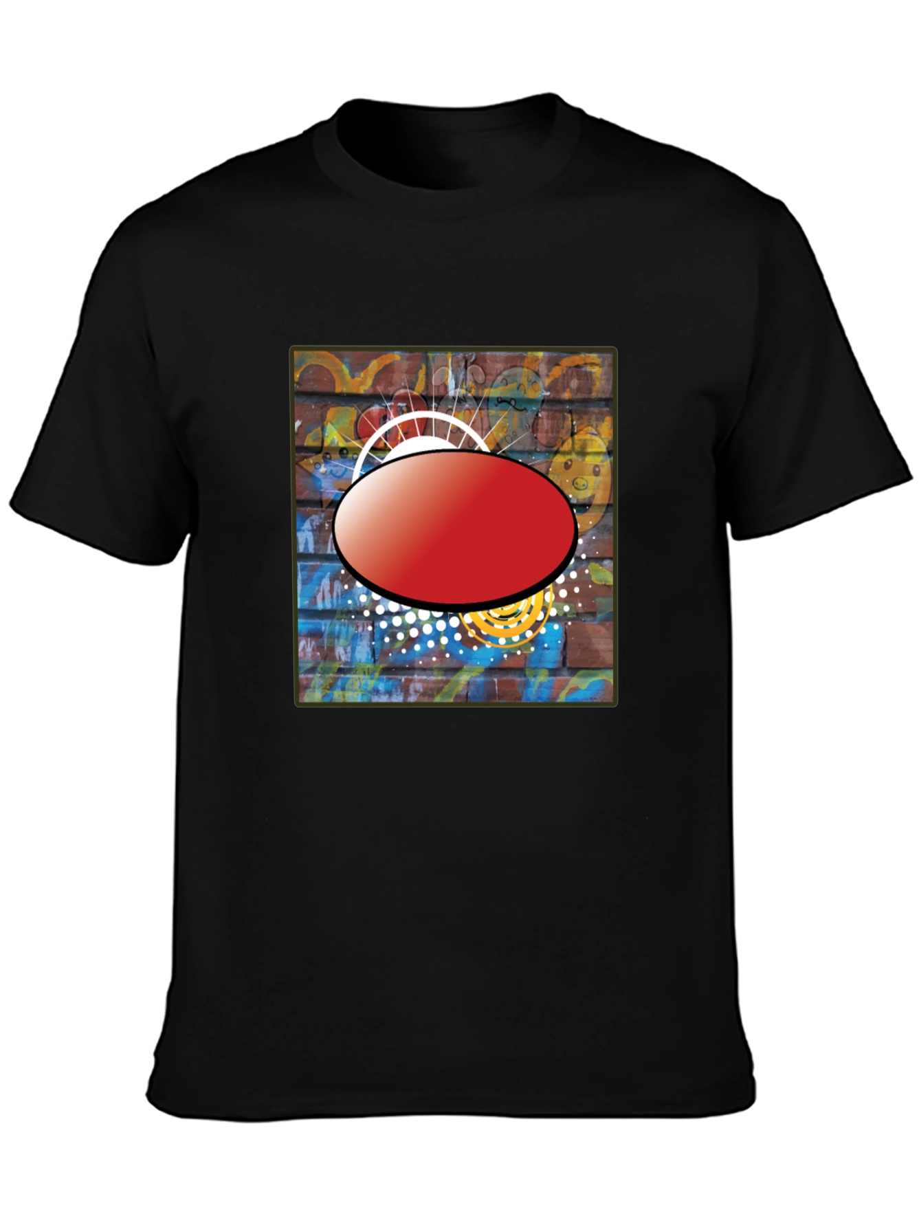 Black Black Graphic T-Shirt with Abstract Brick Wall Design view 3