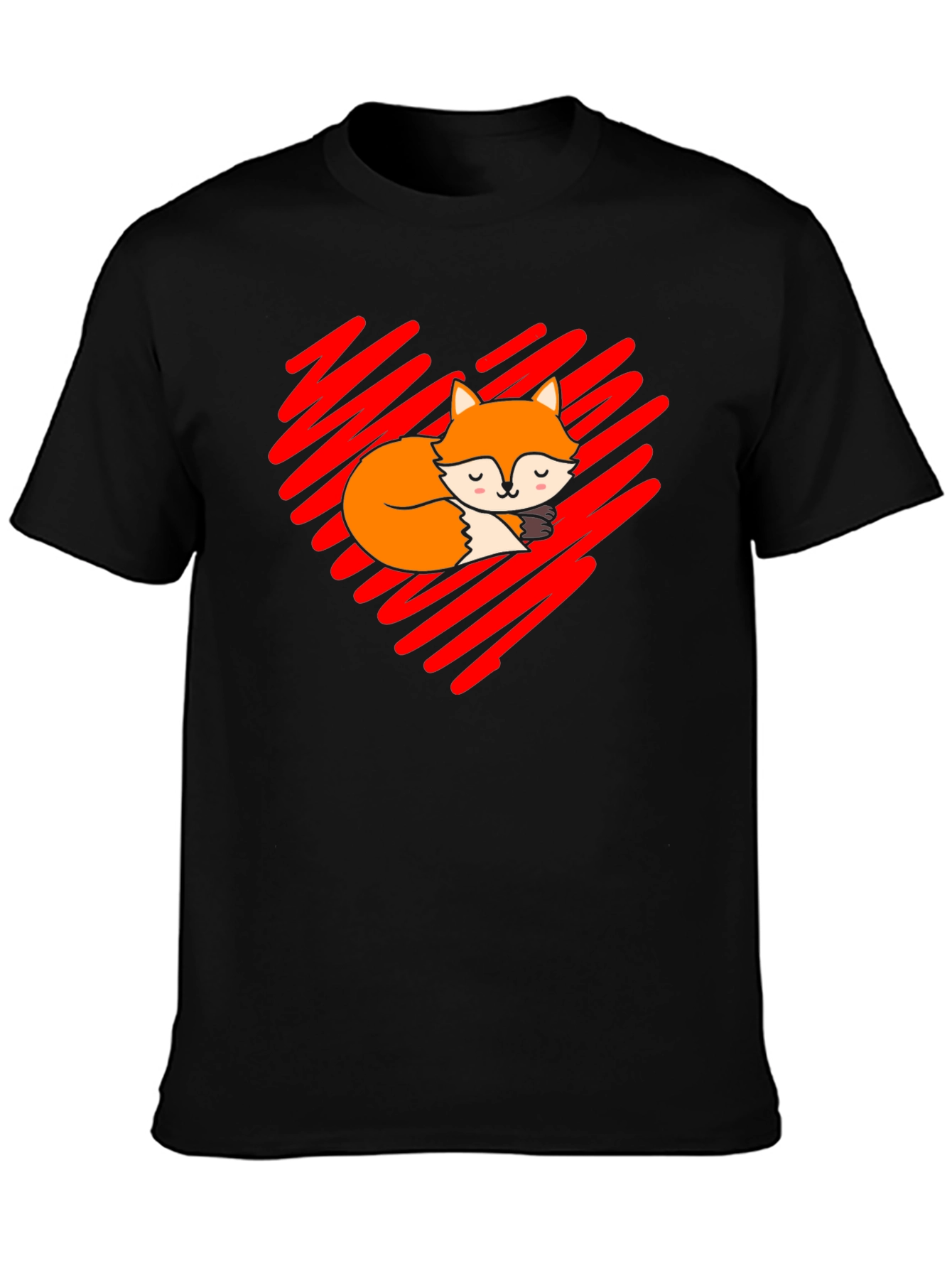 Black Cute Fox Heart T-Shirt - Soft Cotton Blend view 3