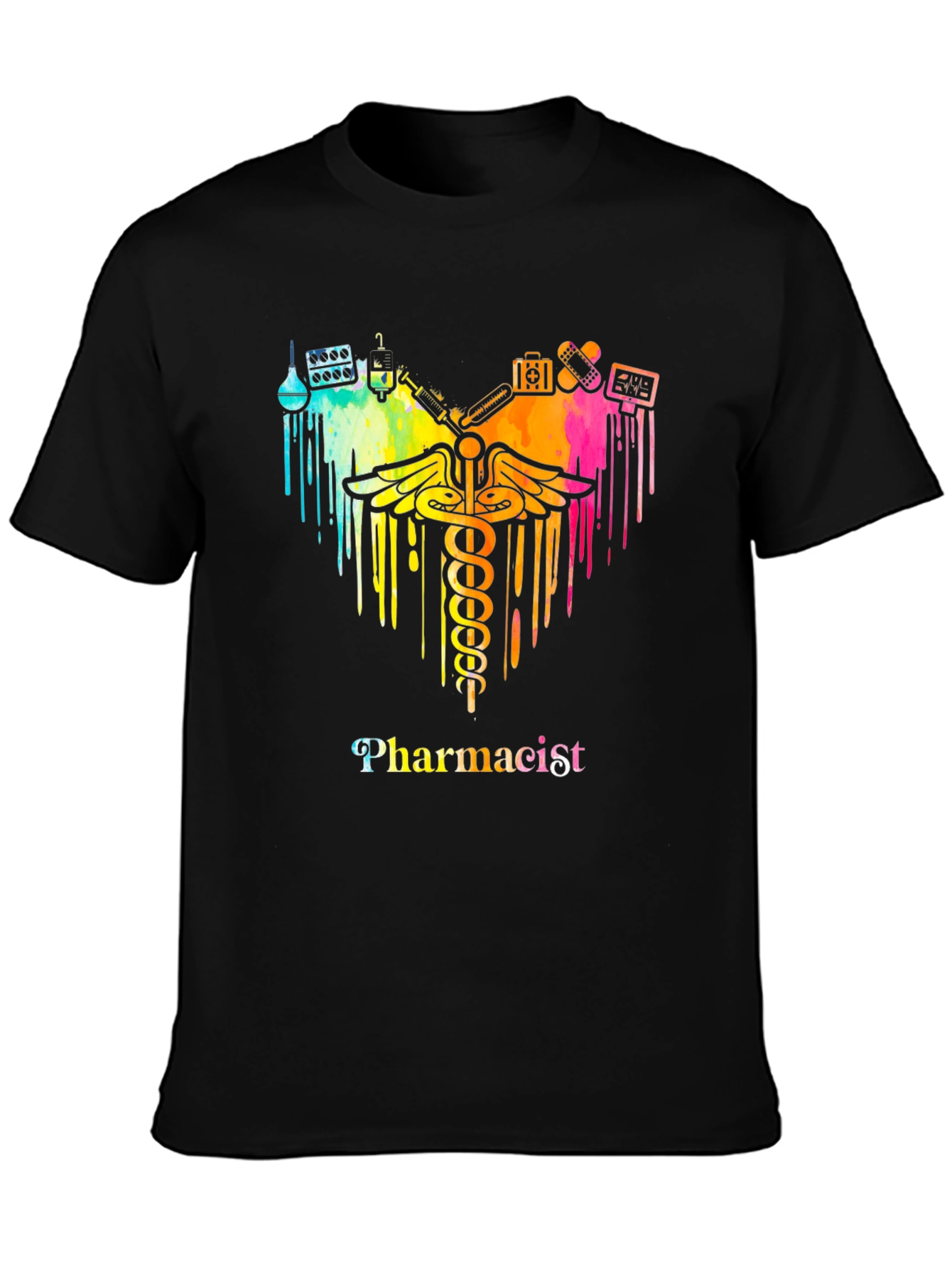 Black Pharmacist Caduceus T-Shirt - Colorful Design view 3