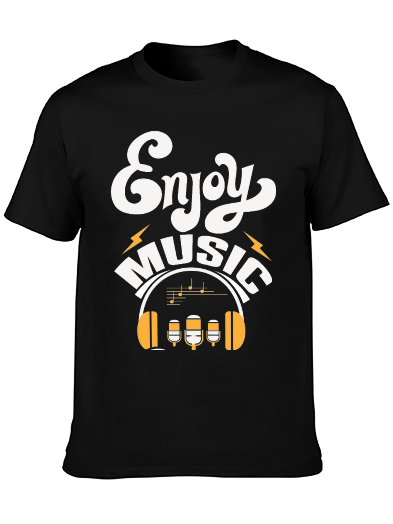 Black Enjoy Music Graphic Print Crew Neck T-Shirt view 3