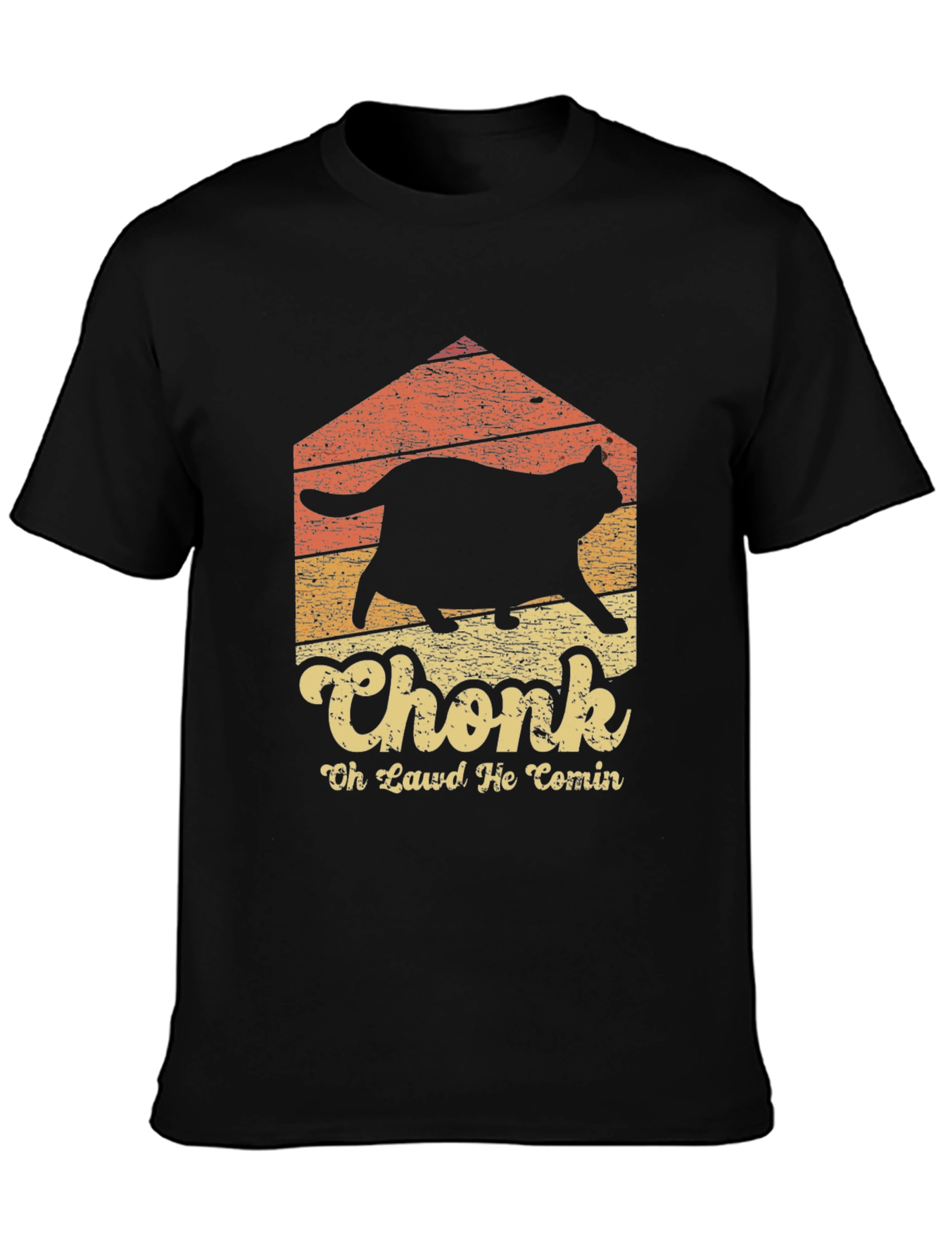 Black Chonk Cat T-Shirt - Oh Lawd He Comin' view 3