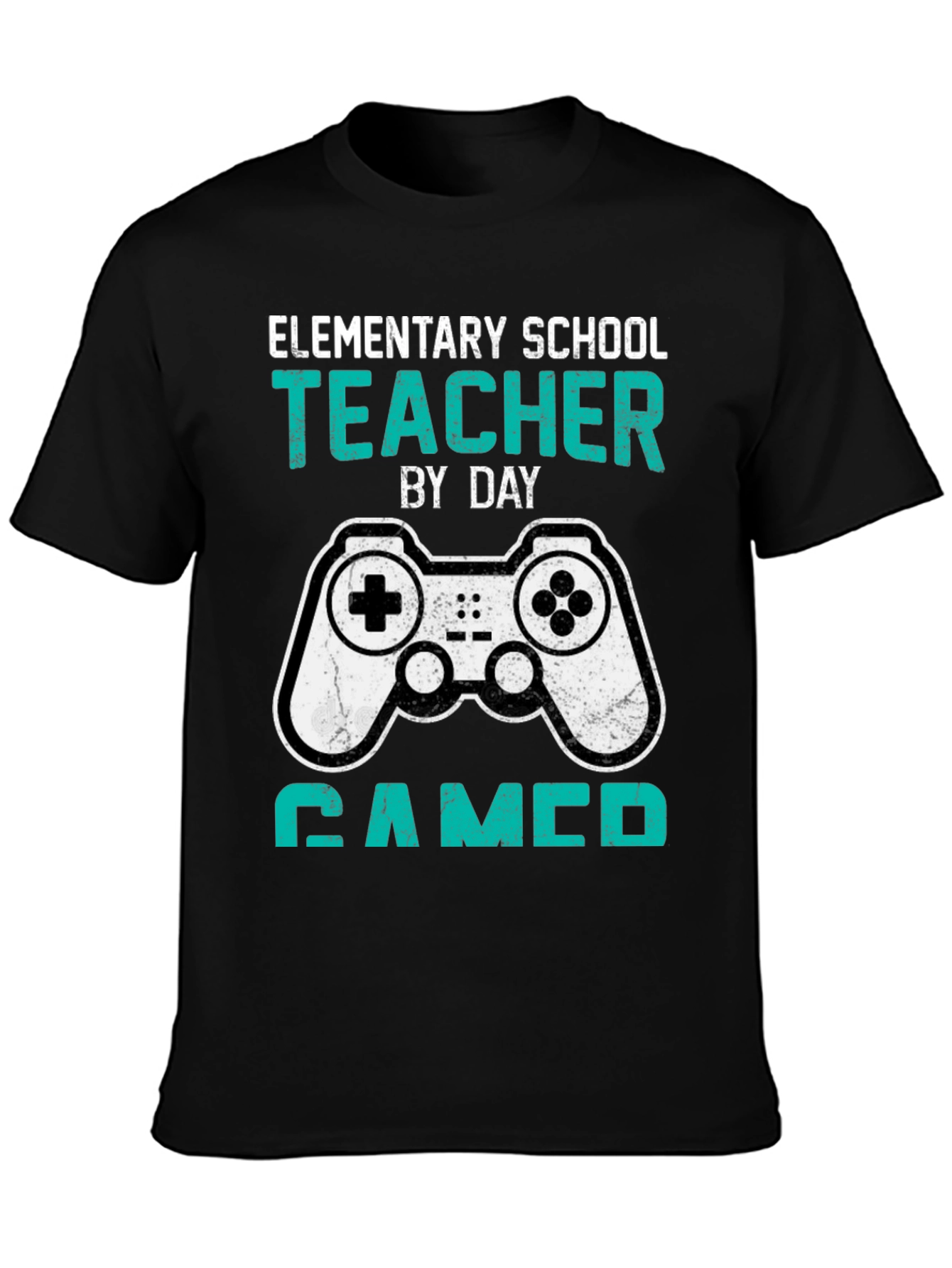 Black Elementary School Teacher Gamer T-Shirt view 3