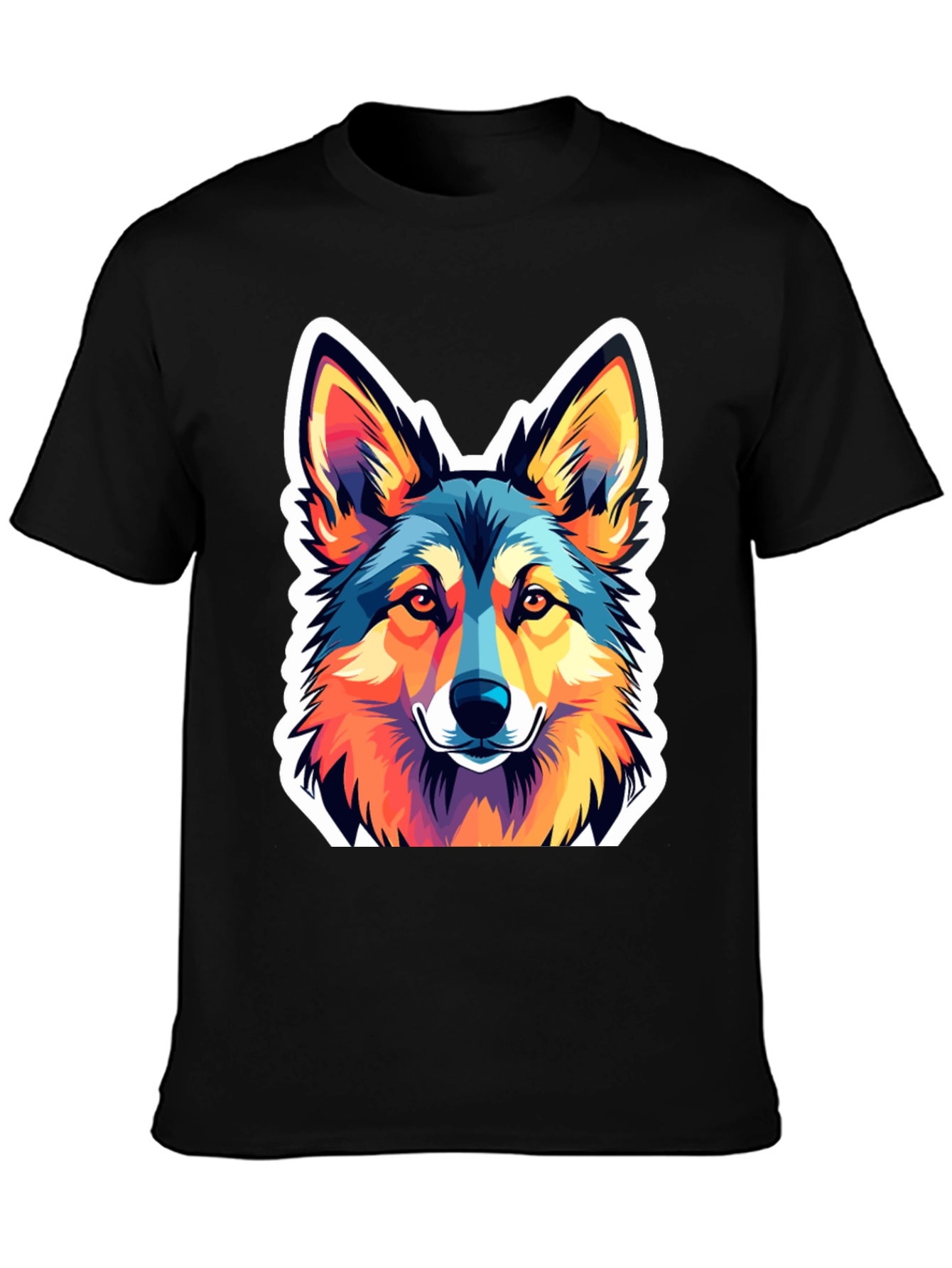Black Vibrant Wolf Graphic Tee - Stylish Men's Black T-Shirt view 3