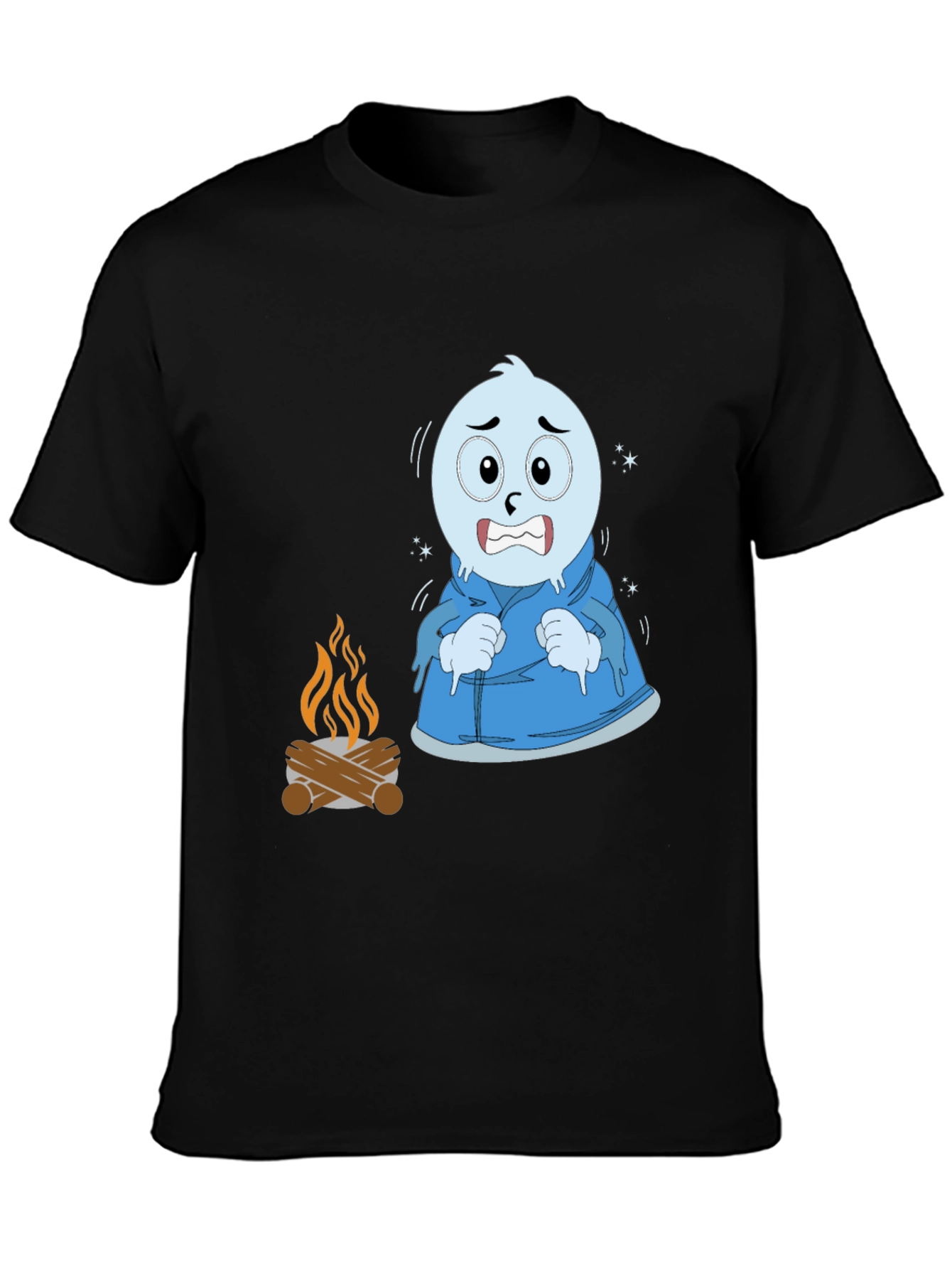 Black Funny Cold Cartoon Character T-Shirt view 3