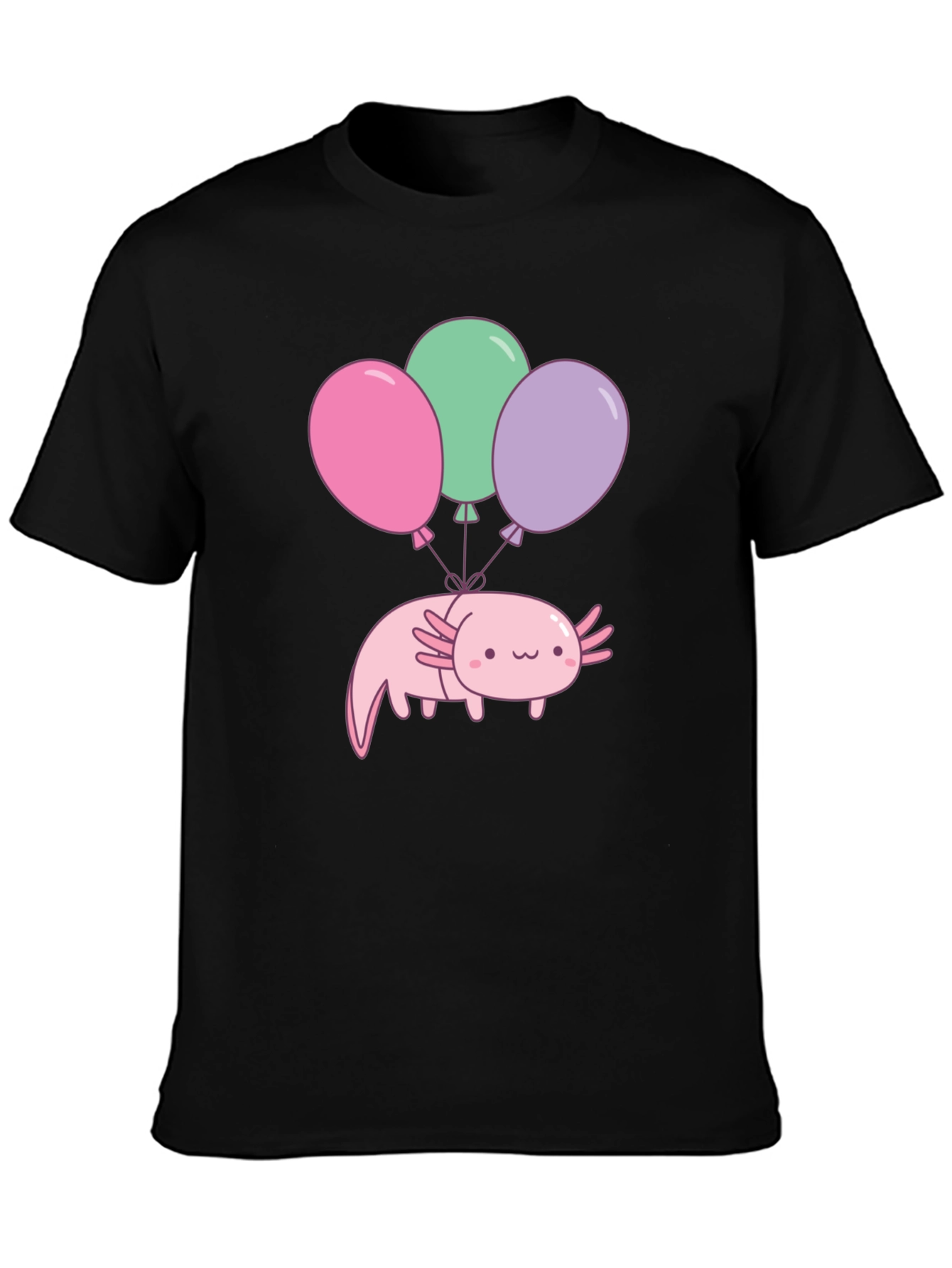 Black Axolotl Balloons Graphic Tee - Black Cotton T-Shirt view 3