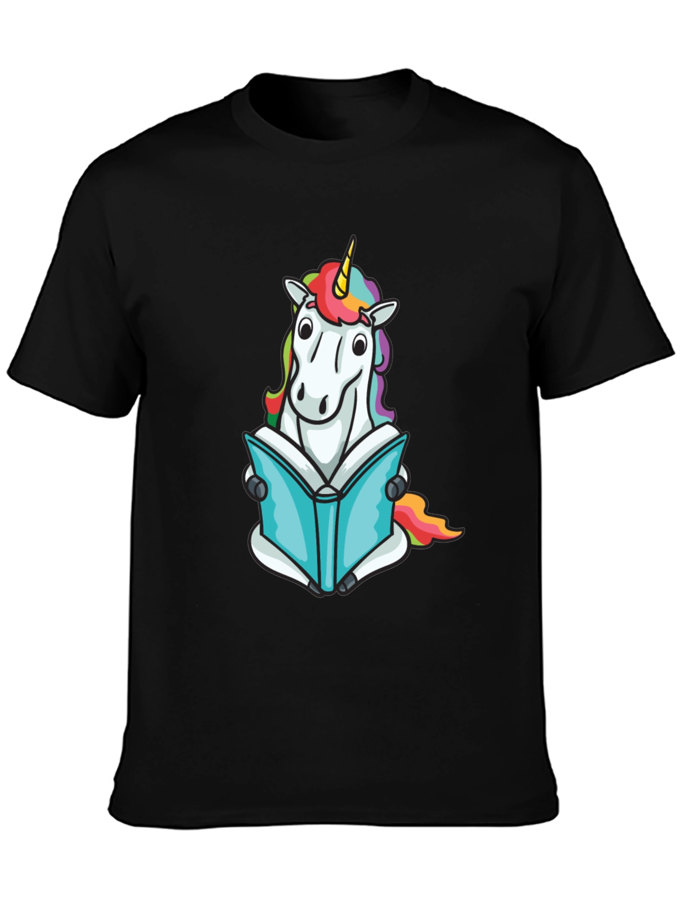 Black Unicorn Reading Book Black T-Shirt view 3