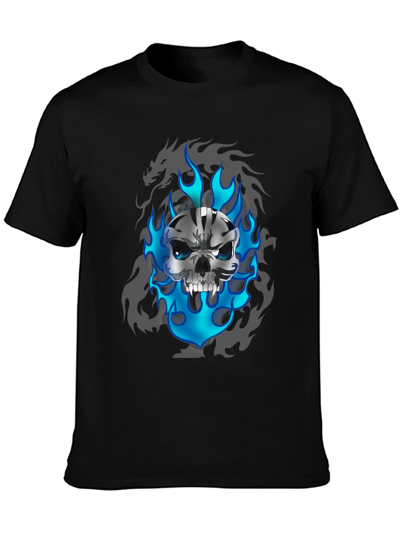 Black Skull and Flames Graphic Tee view 3