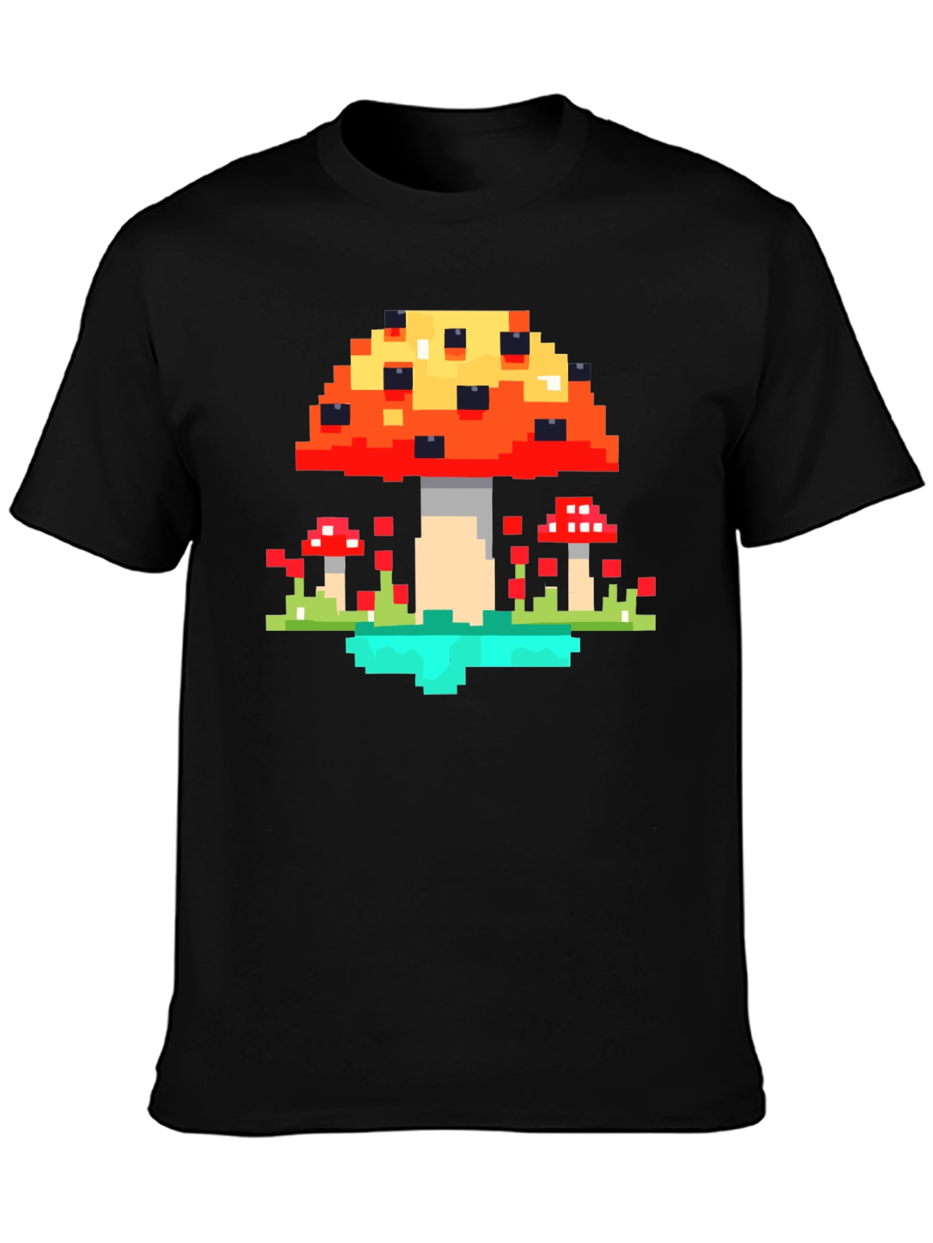 Black Pixel Mushroom Graphic Tee - Retro Gaming Style Shirt view 3