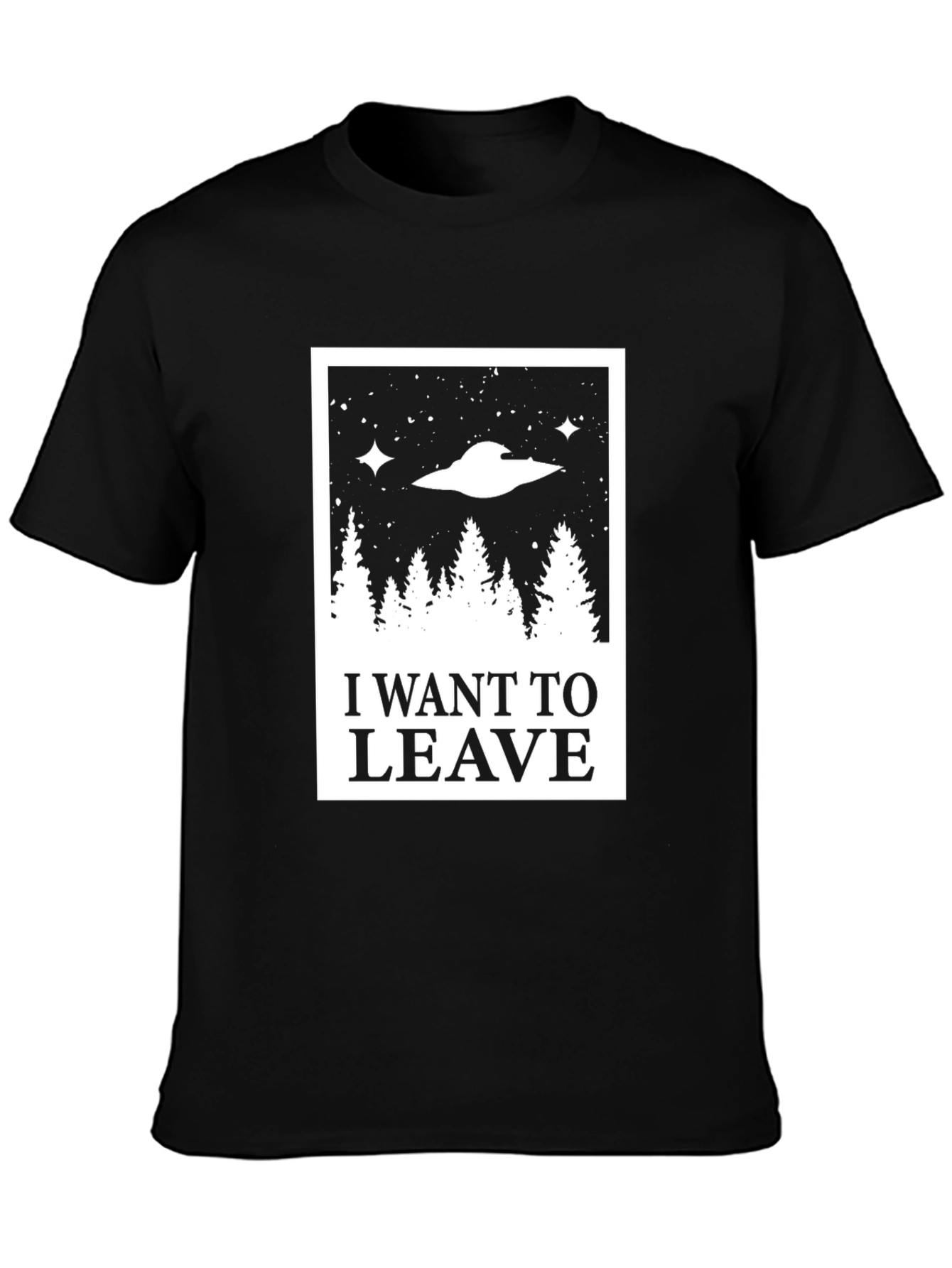 I Want to Leave UFO Graphic Tee - Black Cotton Shirt - 3