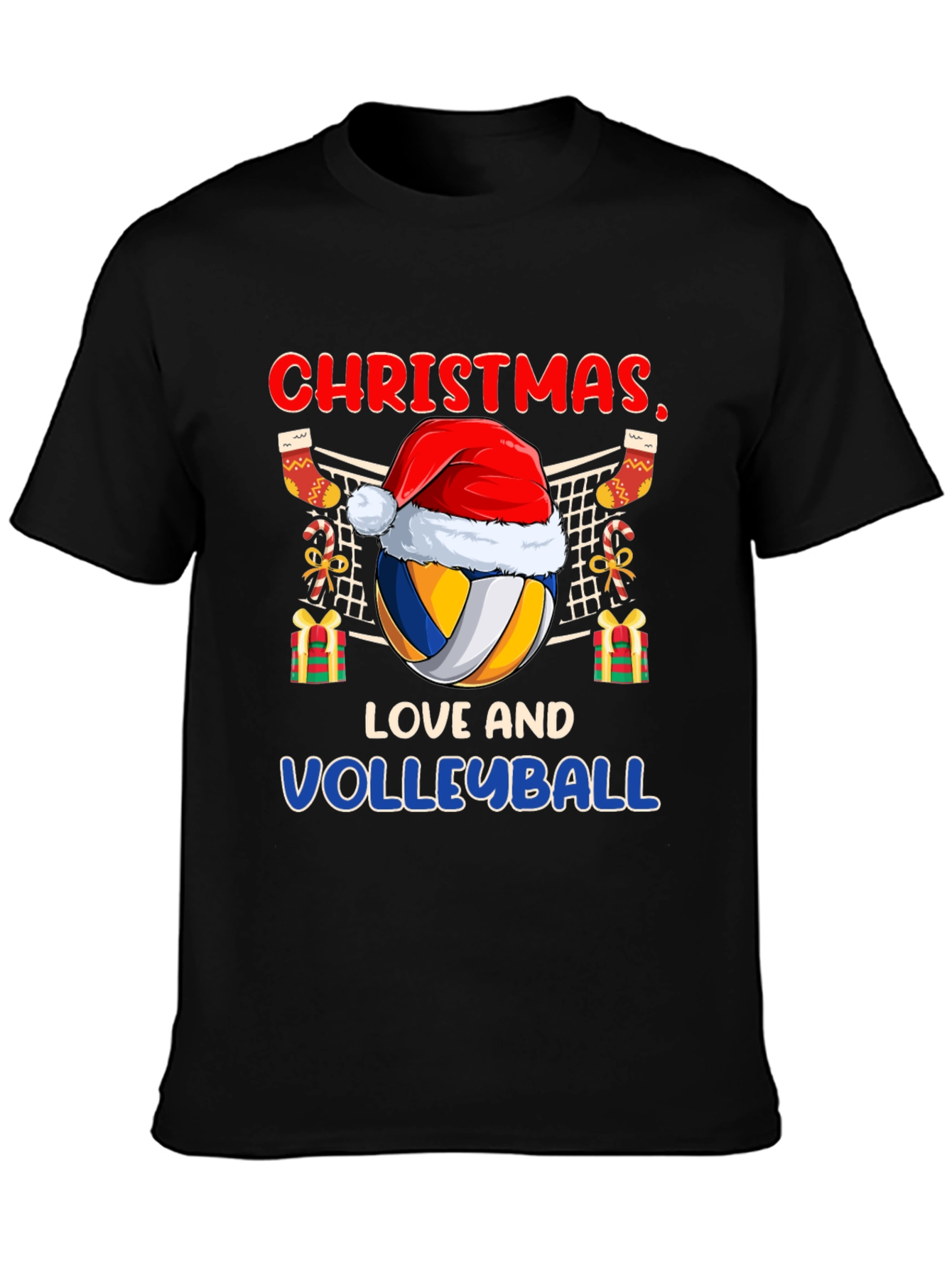 Black Christmas Love and Volleyball T-Shirt view 3