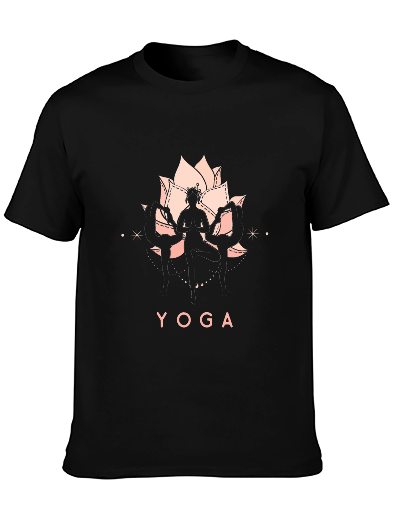 Black Yoga Graphic T-Shirt - Lotus Design view 3