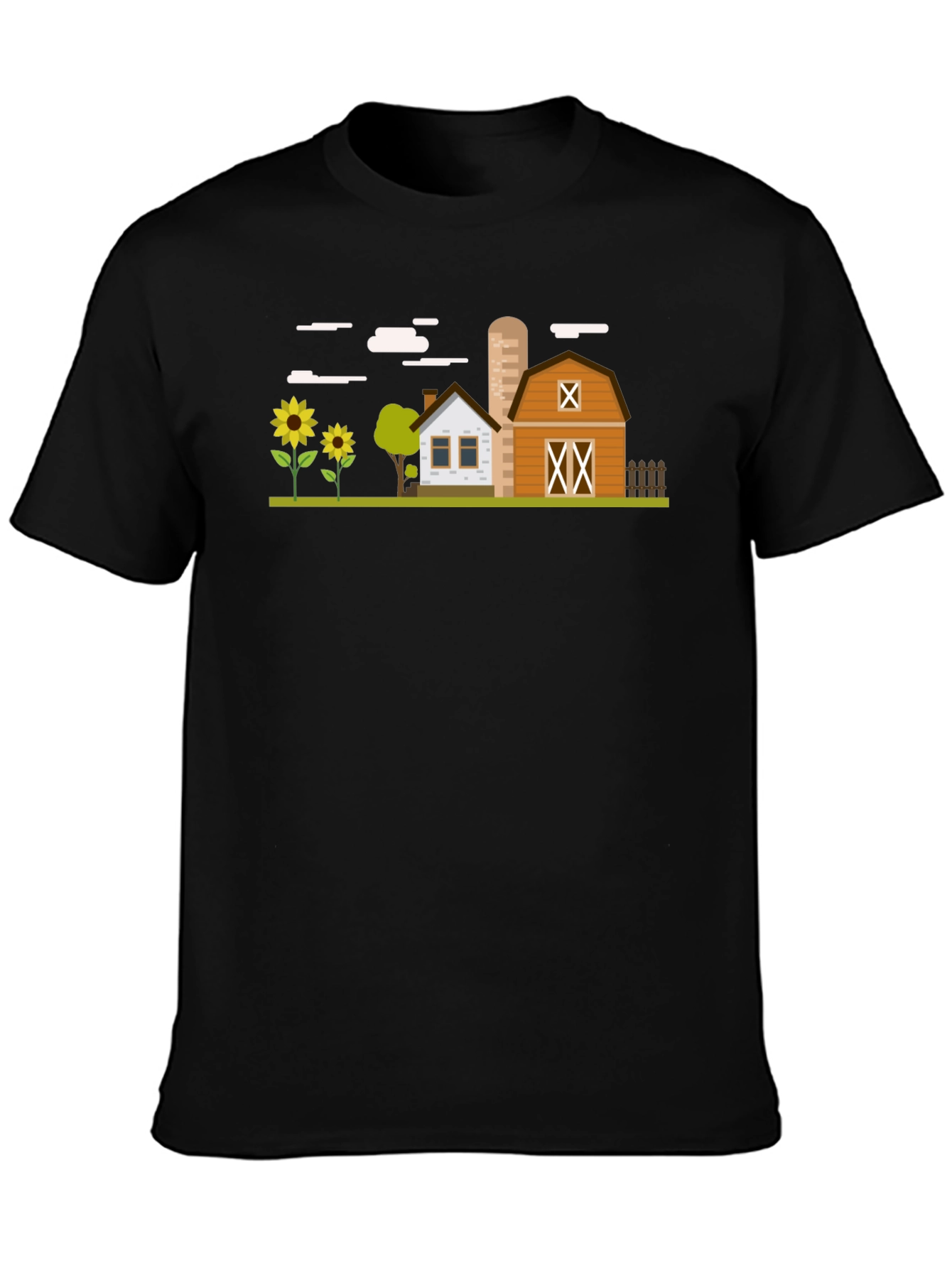 Black Farm Scene Graphic T-Shirt - Black Cotton Tee view 3