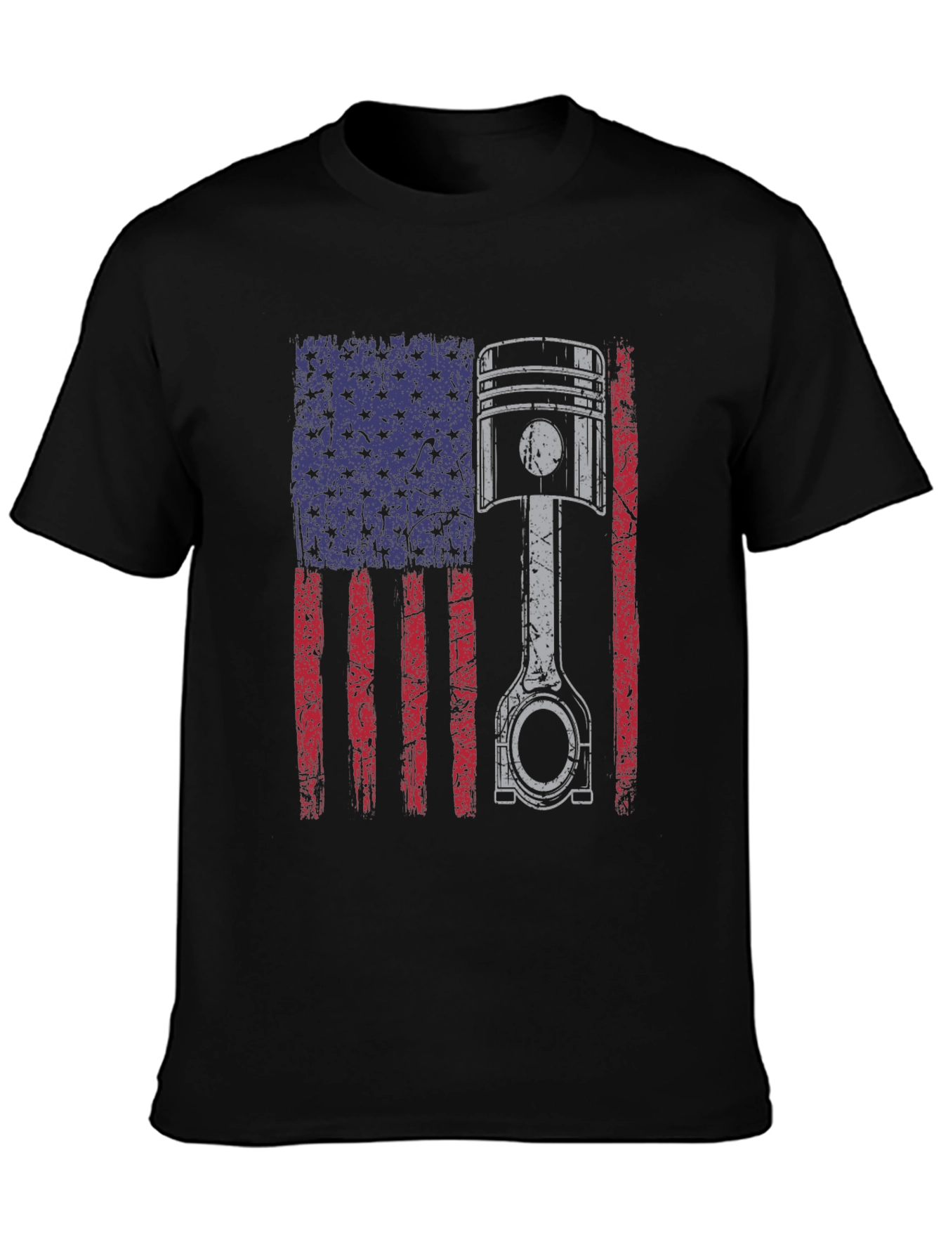 Black American Flag Piston T-Shirt - Automotive Enthusiast Apparel view 3