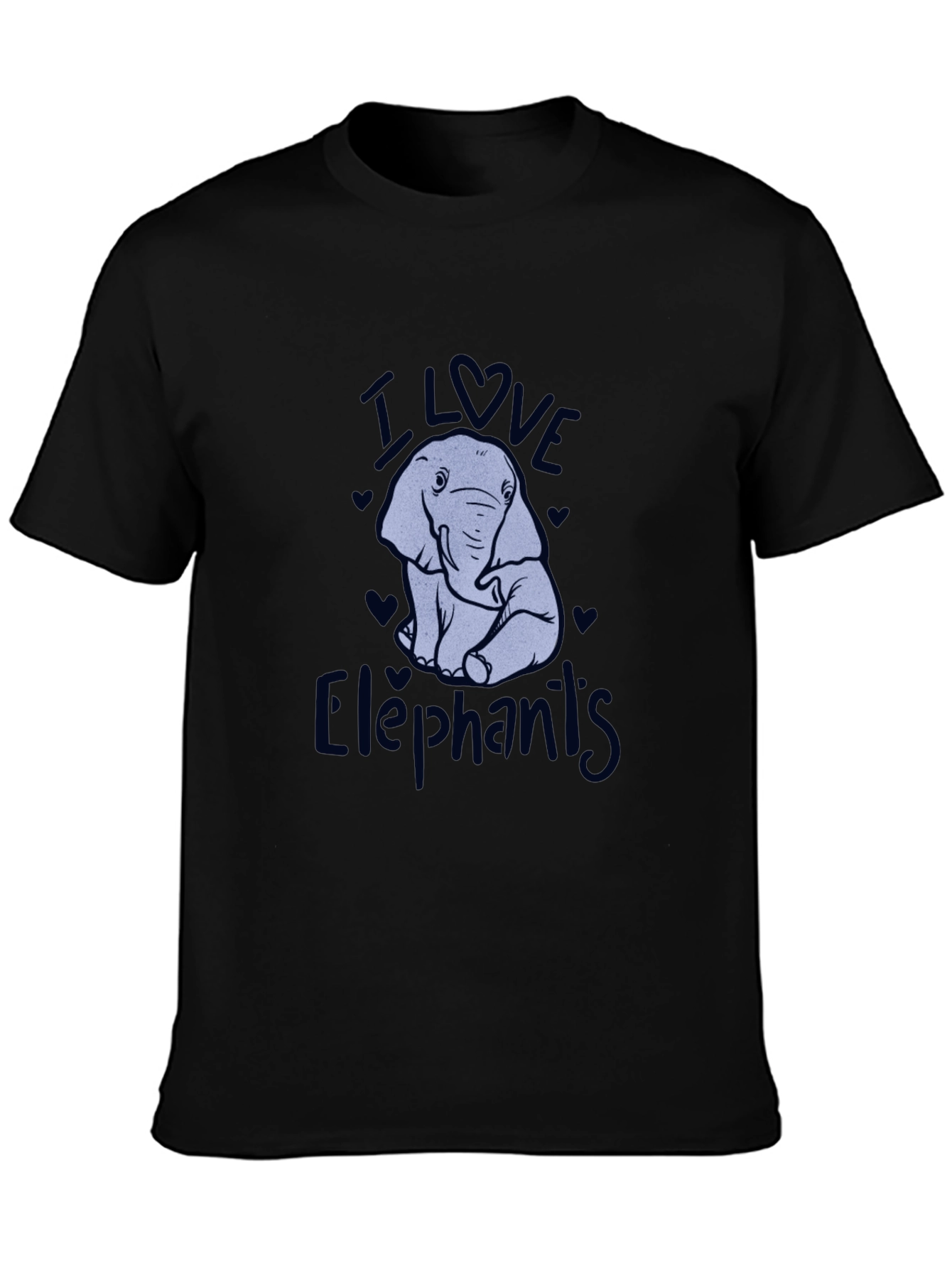 Black I Love Elephants Black Graphic T-Shirt view 3