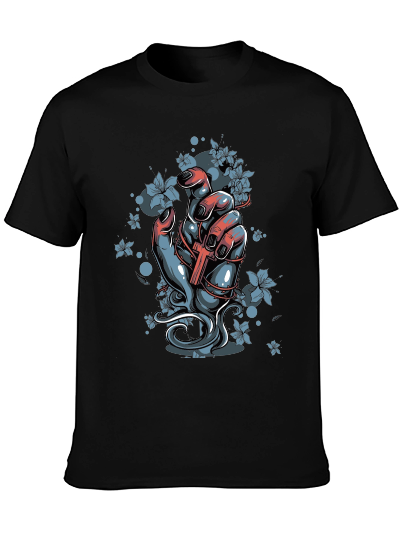 Floral Cross Graphic Black T-Shirt - 3