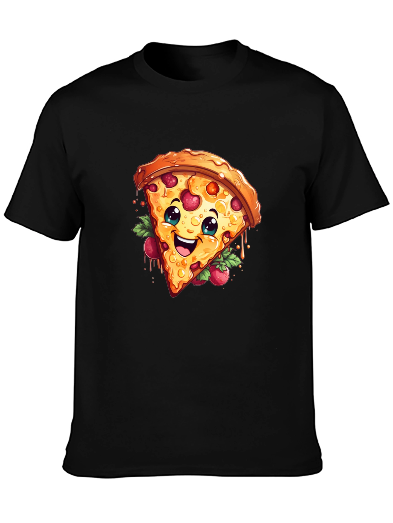 Black Funny Pizza Slice Graphic T-Shirt - Casual Black Tee view 3