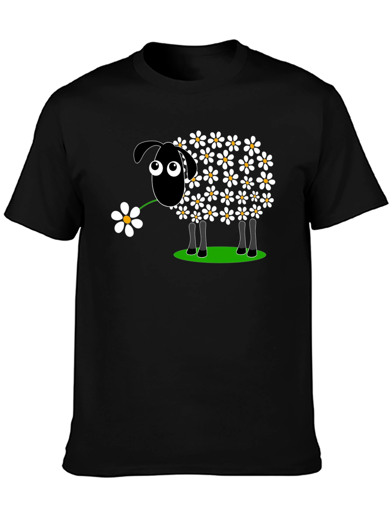 Black Daisy Sheep Graphic Tee - Black Cotton T-Shirt view 3