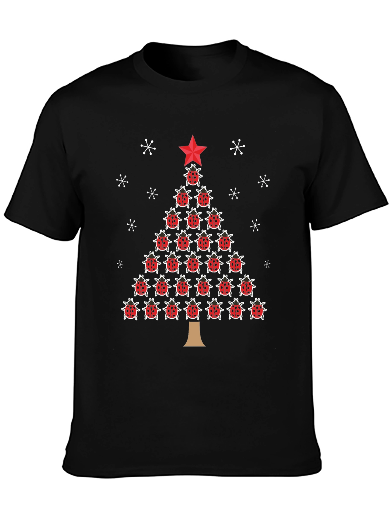 Black Ladybug Christmas Tree Black T-Shirt view 3