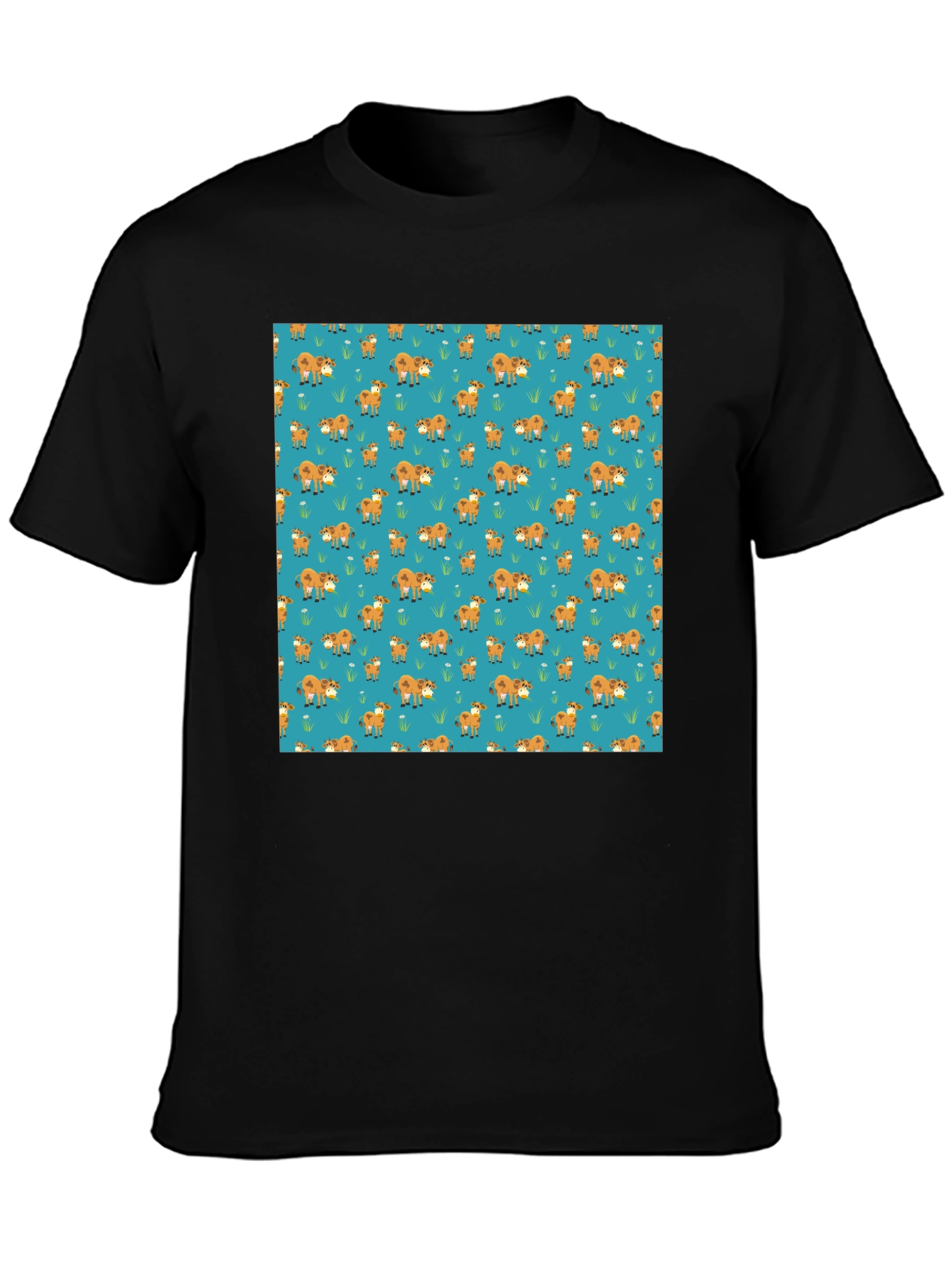 Black Fox Pattern Black Casual T-Shirt view 3