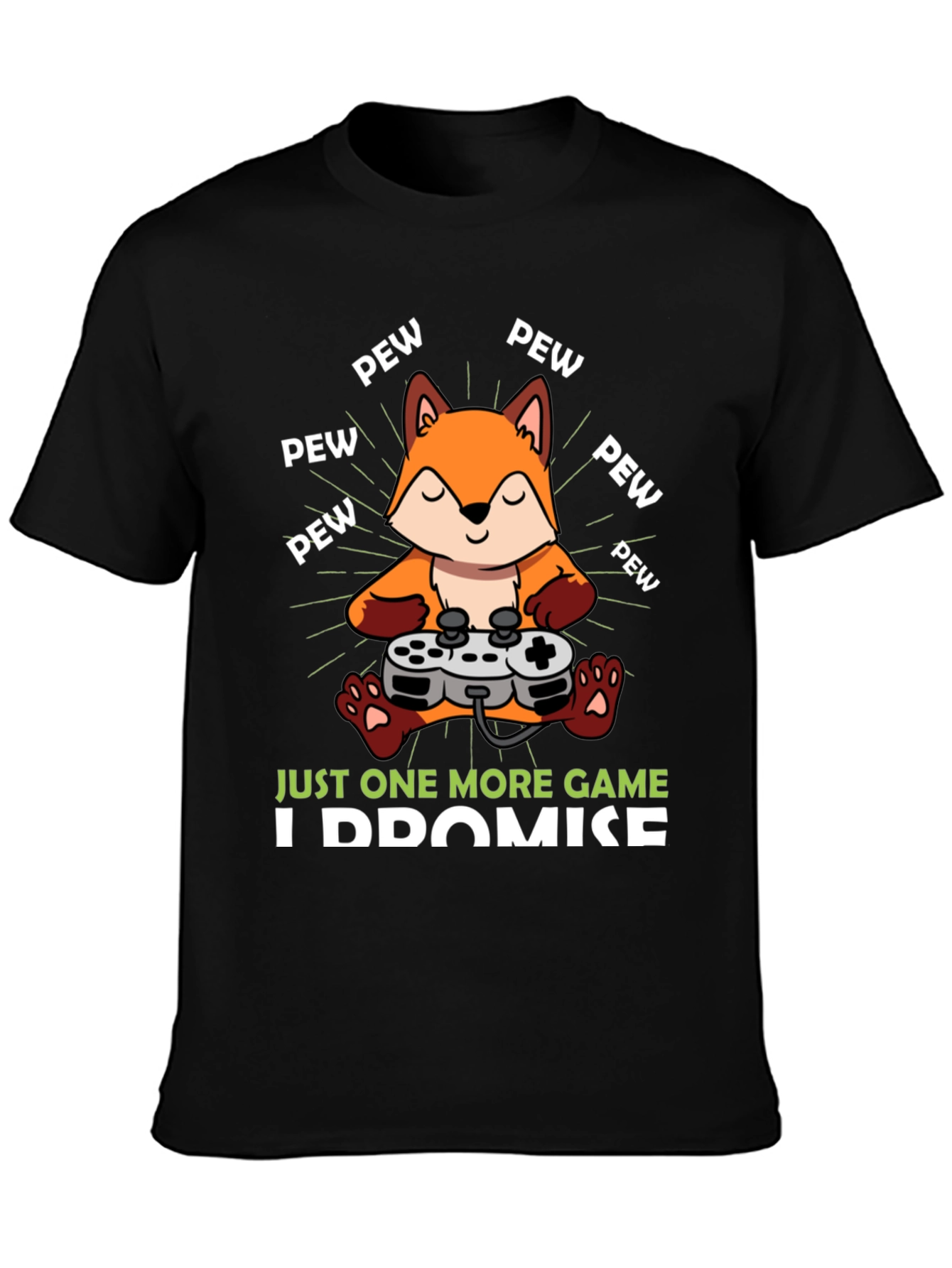 Black Just One More Game Fox Gamer T-Shirt view 3