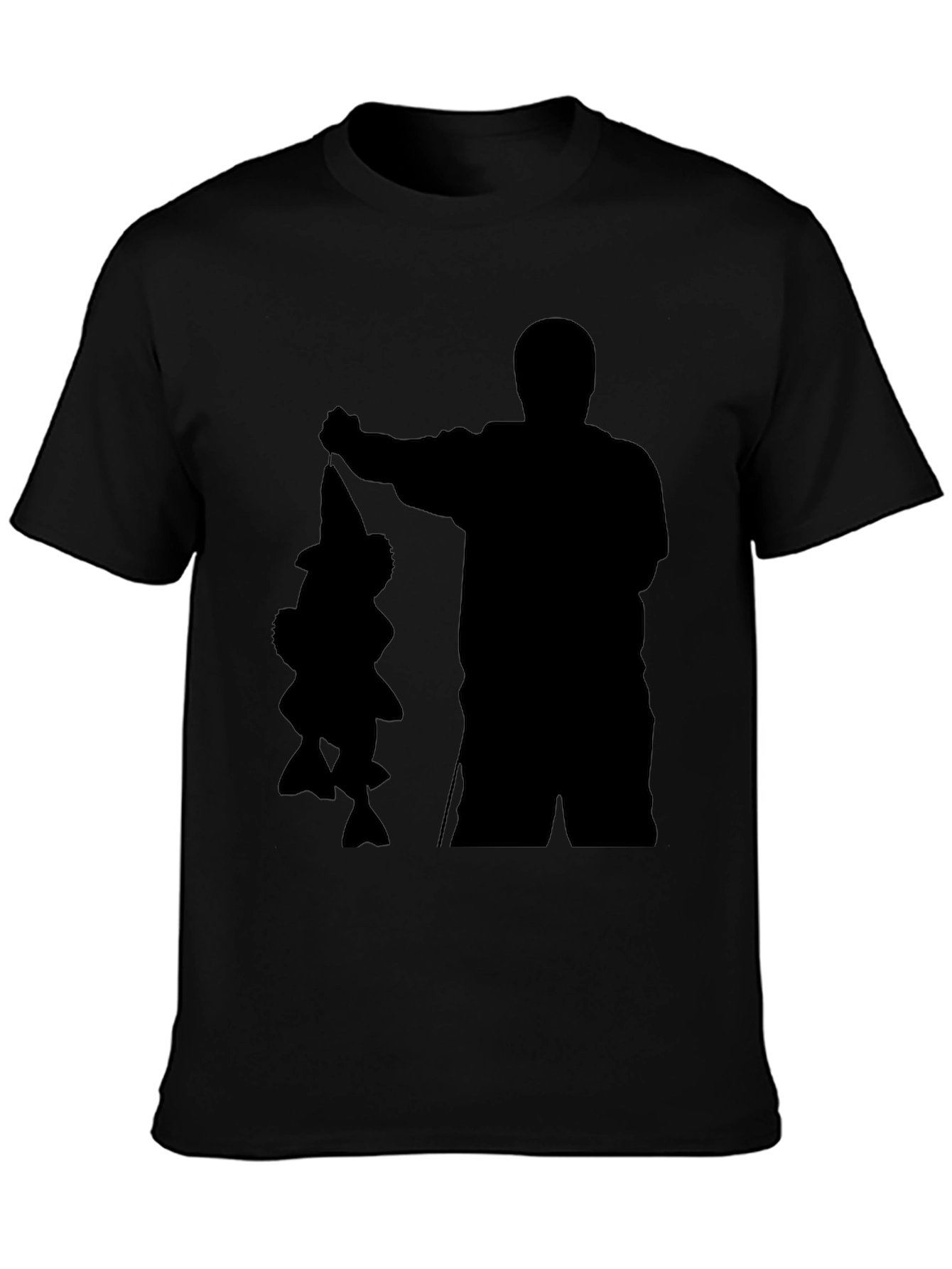 Black Fisherman Silhouette Graphic Tee - Black Cotton Blend Shirt view 3