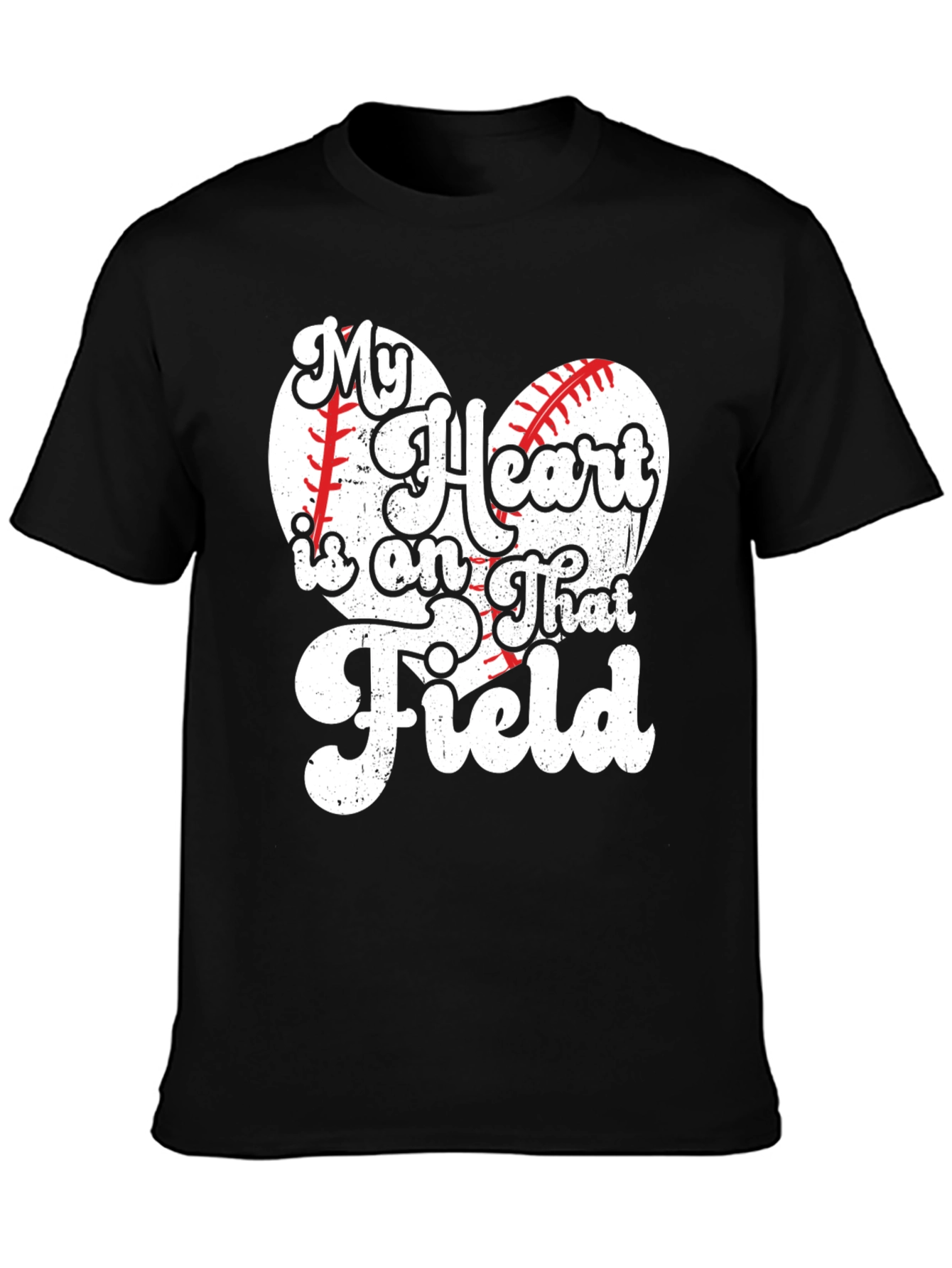 Black Baseball Heart T-Shirt - My Heart is on That Field view 3