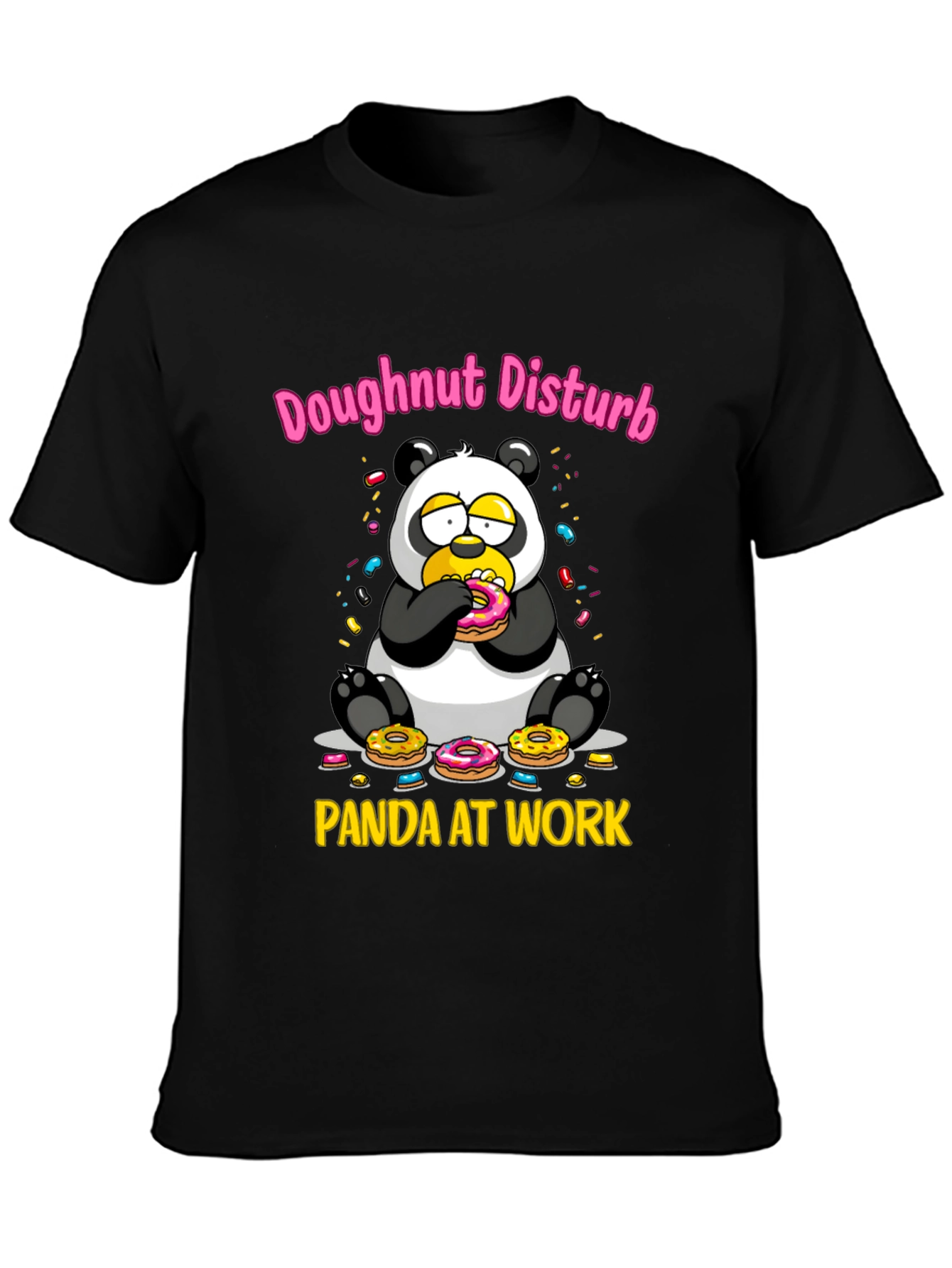 Black Doughnut Disturb Panda T-Shirt - Funny Graphic Tee view 3