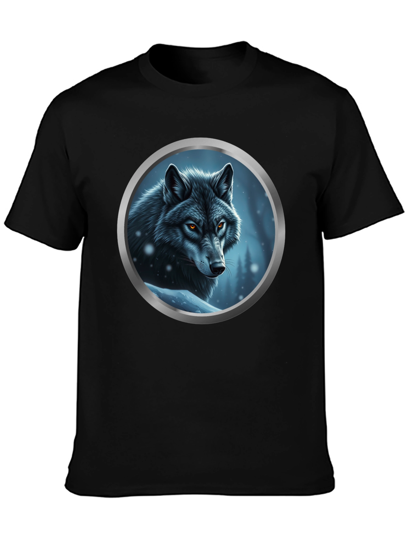 Black Wolf Portrait Graphic Tee - Black Cotton Blend view 3