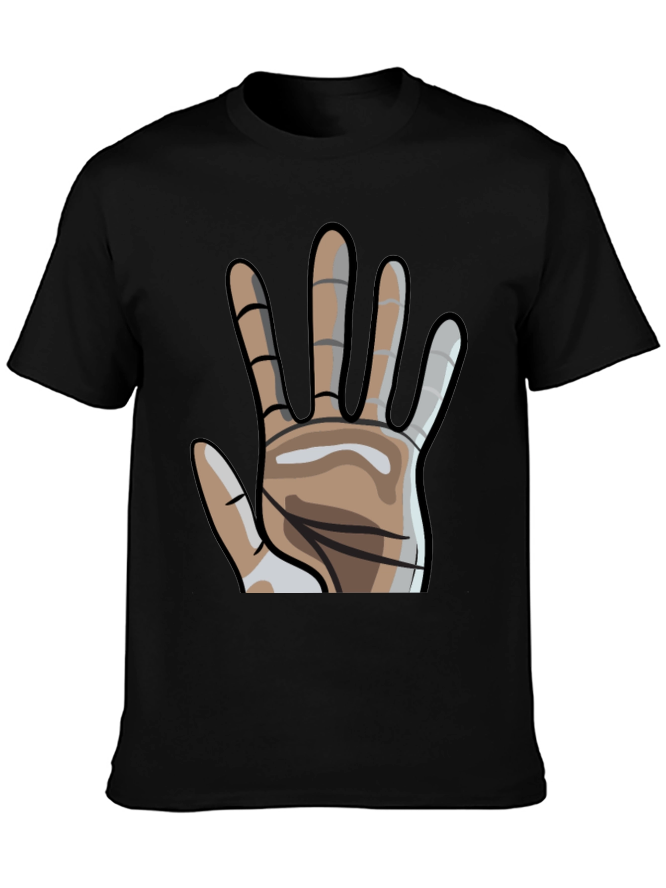 Black Graphic Hand Print Crew Neck T-Shirt view 3