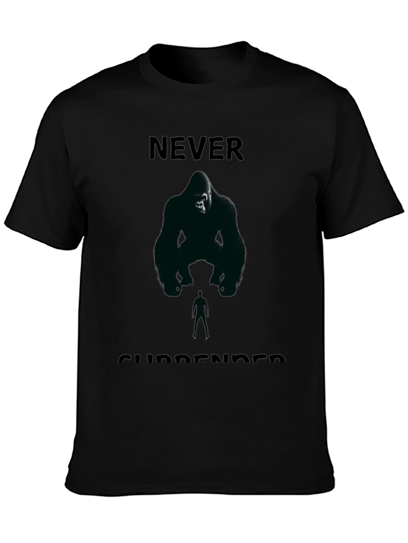 Black Never Surrender Gorilla Graphic Tee - Black Cotton Blend view 3
