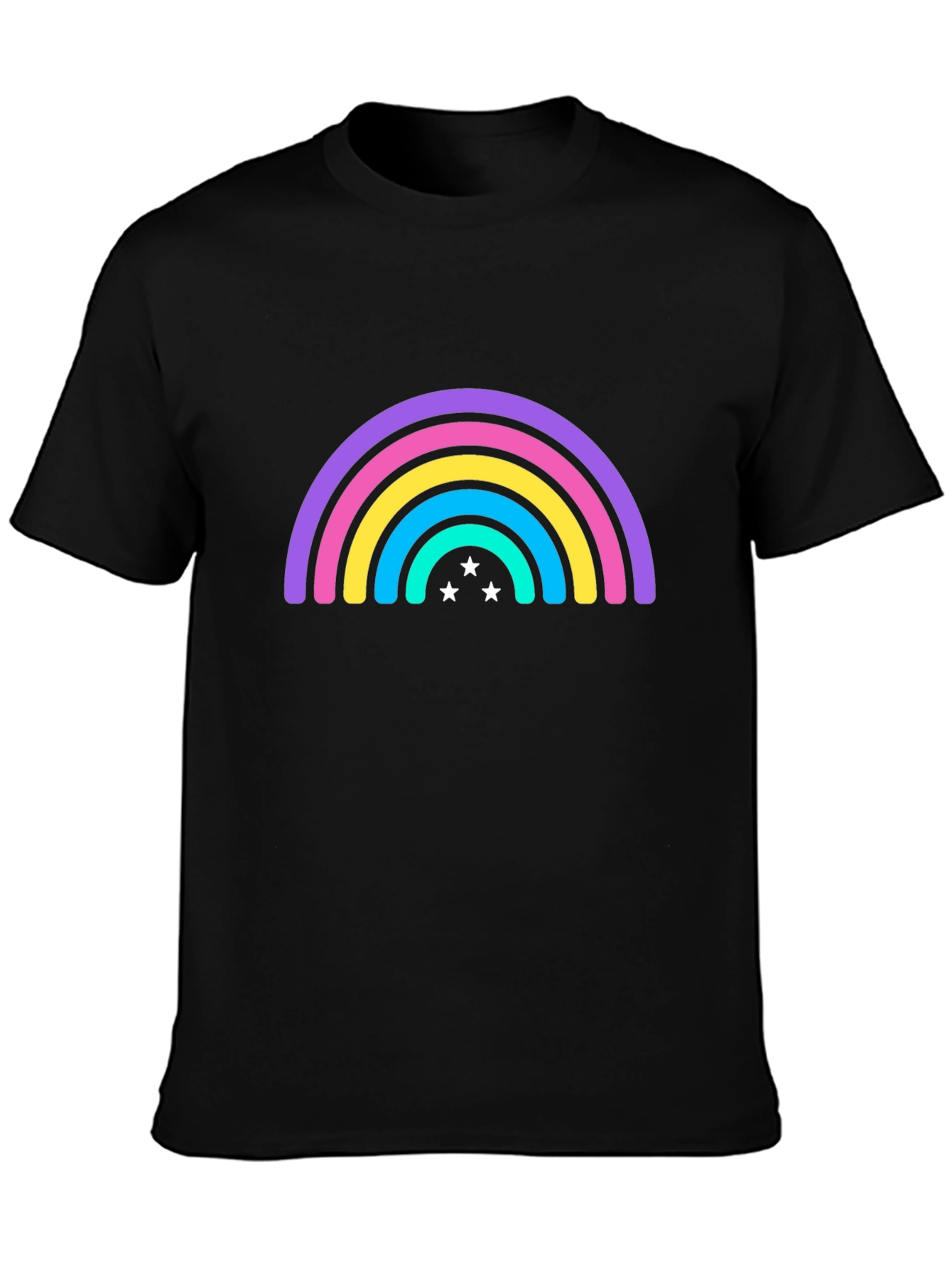 Black Rainbow Star Graphic Tee - Black Casual T-Shirt view 3
