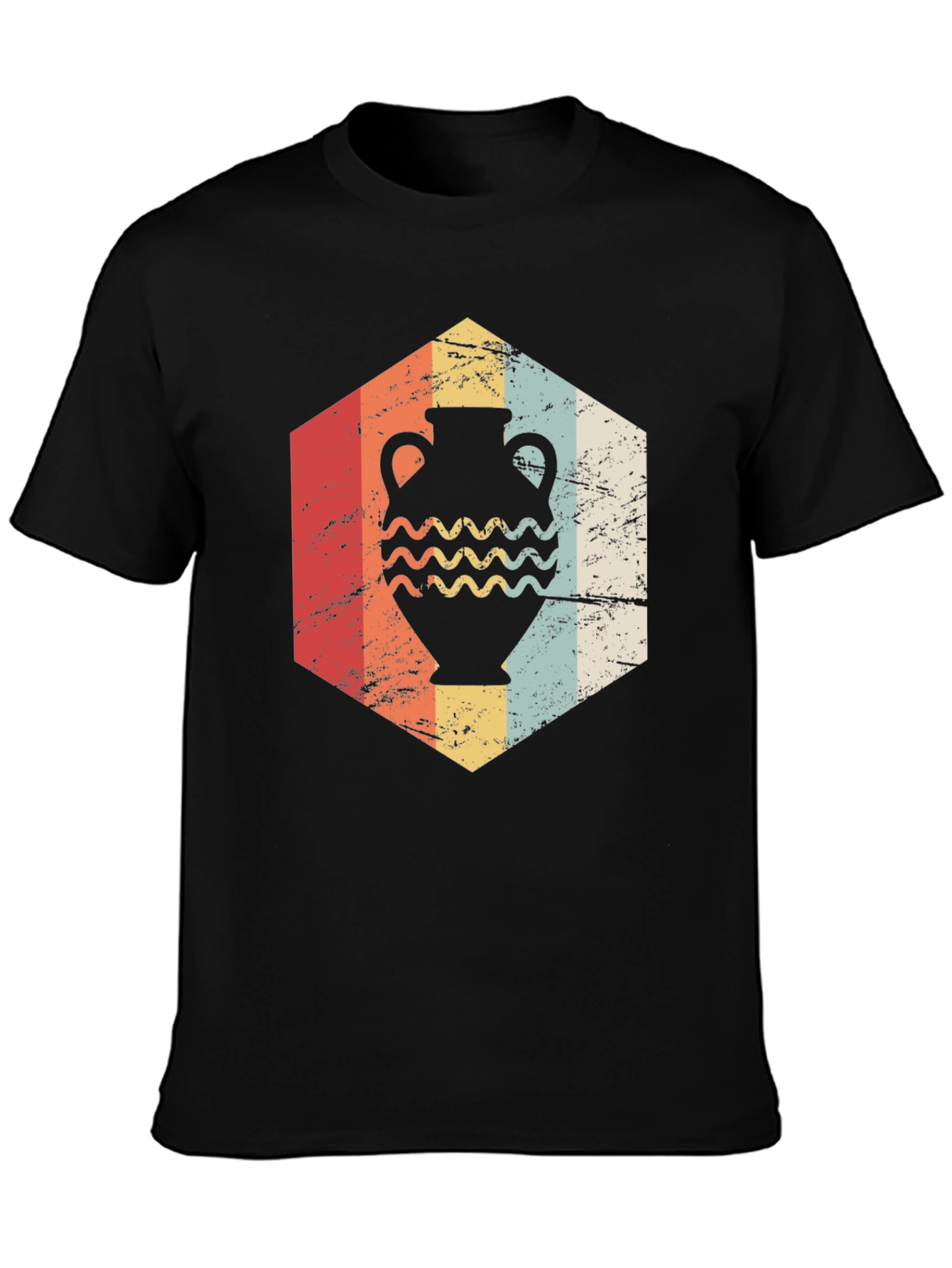 Black Vintage Pottery Hexagon Graphic T-Shirt view 3