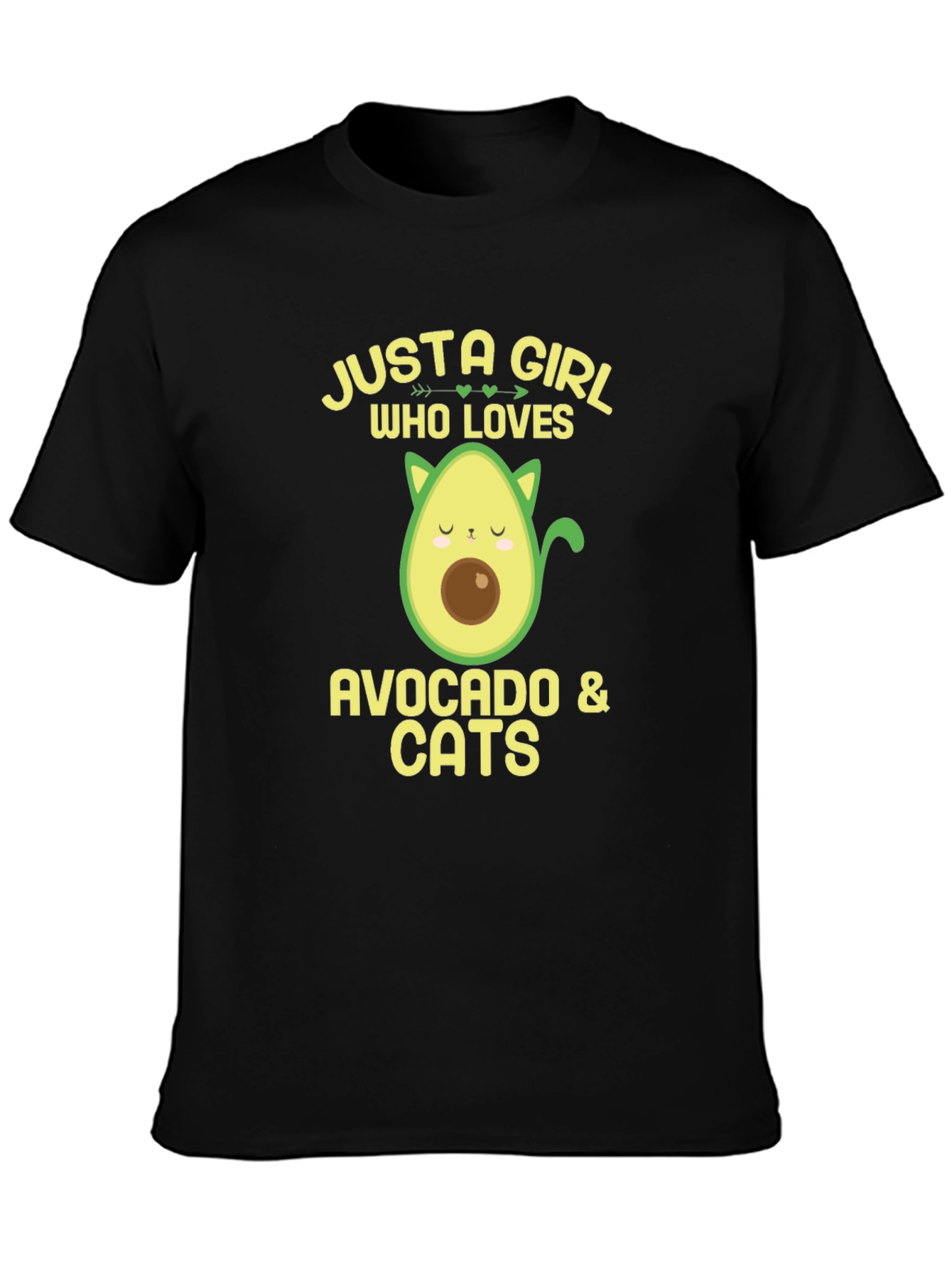 Black Avocado & Cats T-Shirt - Just A Girl Who Loves Them! view 3