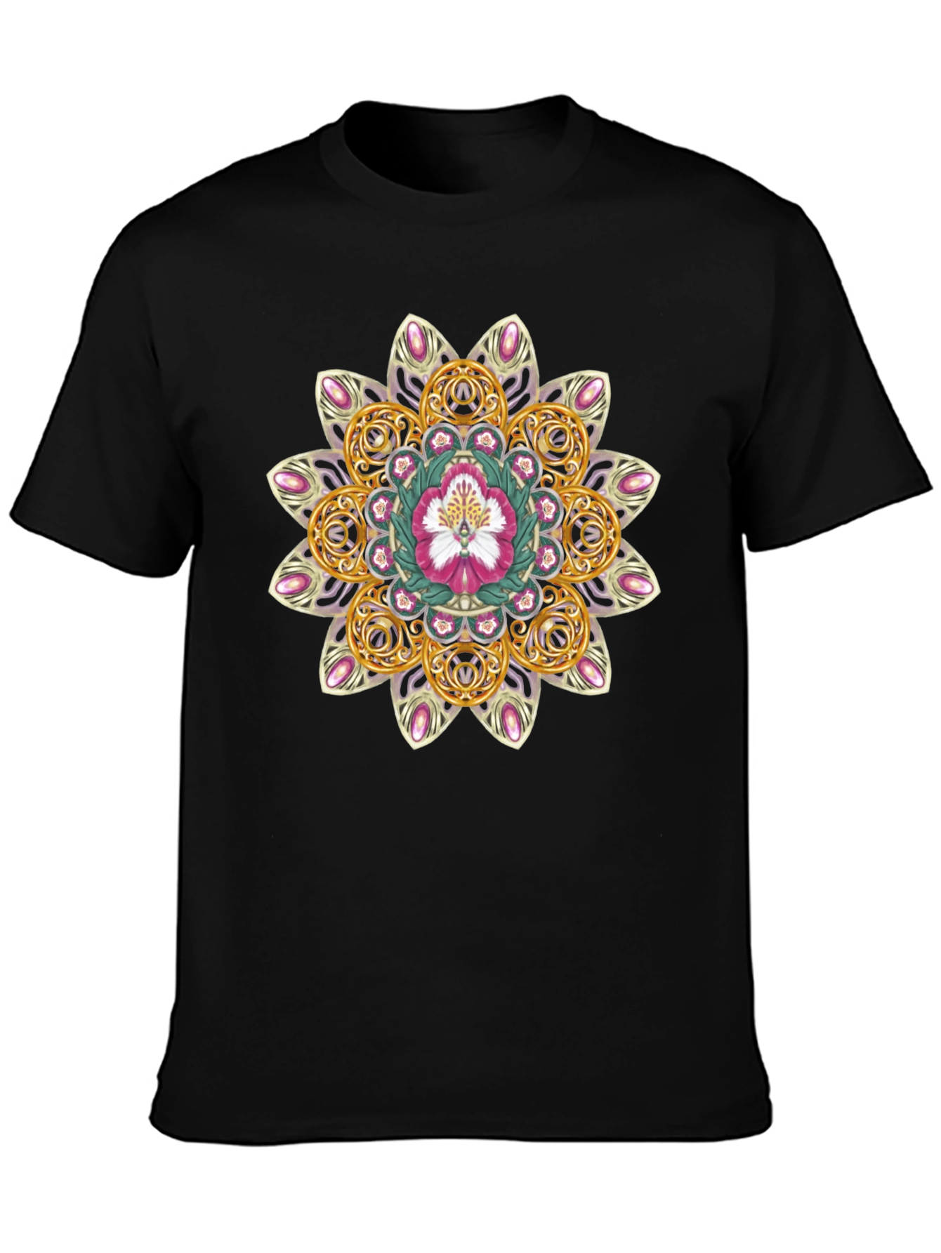 Black Floral Mandala Graphic Tee - Stylish Comfort view 3