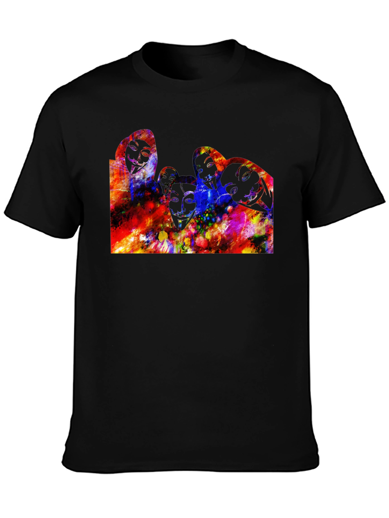Black Abstract Faces Graphic Black T-Shirt view 3