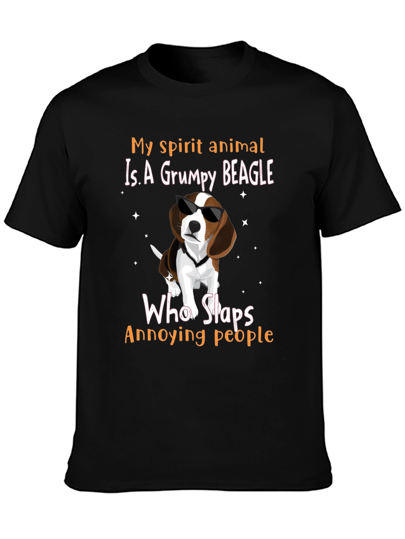 Black Grumpy Beagle T-Shirt - "My Spirit Animal Slaps Annoying People" view 3