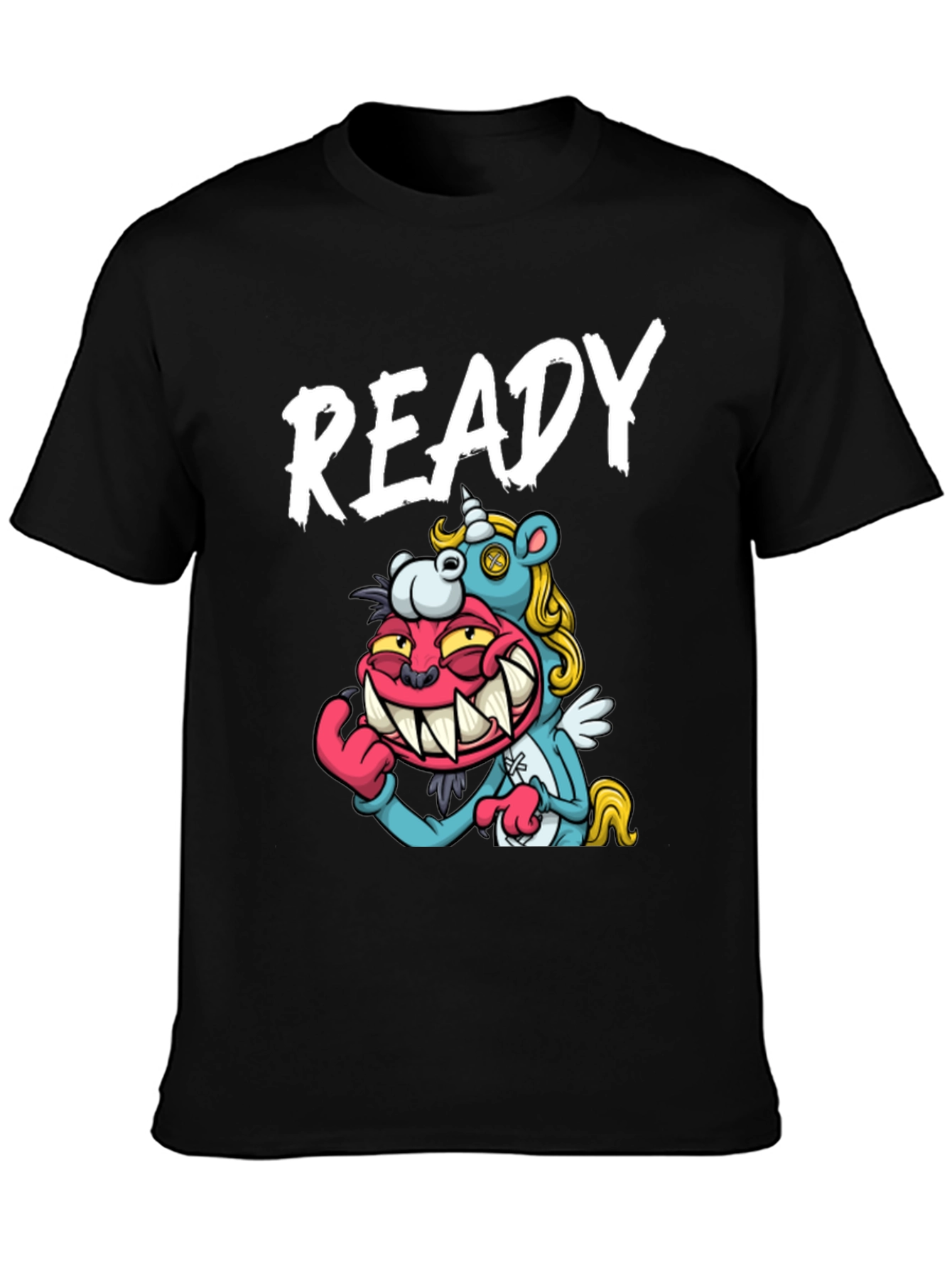 Black Ready Cartoon Graphic T-Shirt view 3