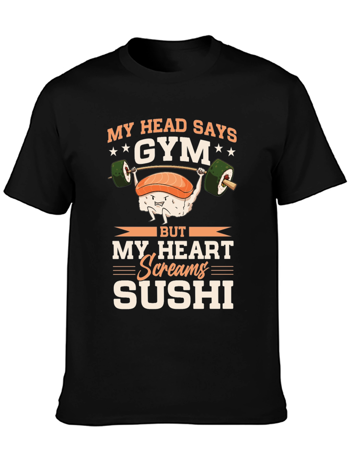 Black Gym & Sushi Graphic Tee - Workout Foodie Shirt view 3