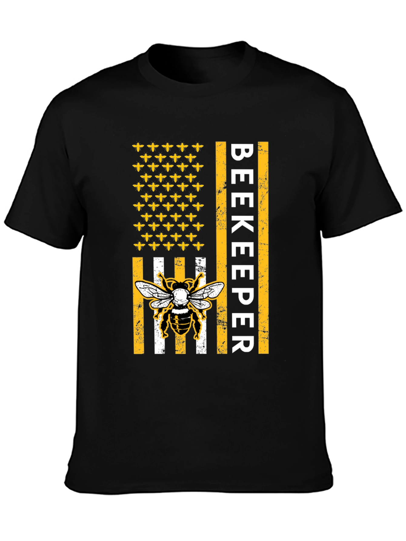 Black Beekeeper American Flag Bee T-Shirt view 3