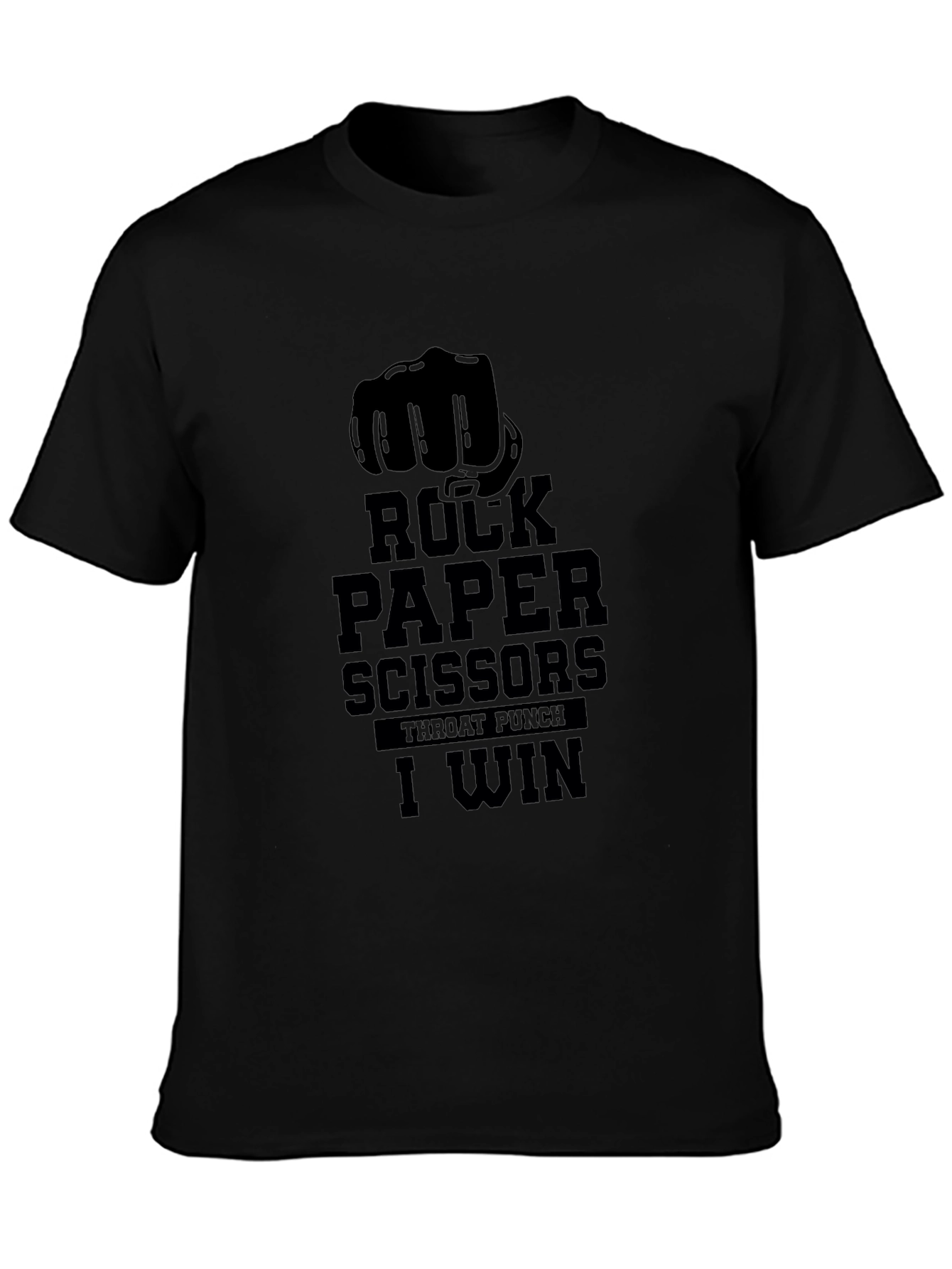 Black Rock Paper Scissors Throat Punch I Win T-Shirt view 3