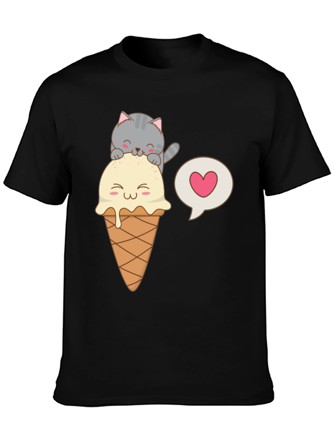 Black Cute Cat & Ice Cream Graphic Tee view 3