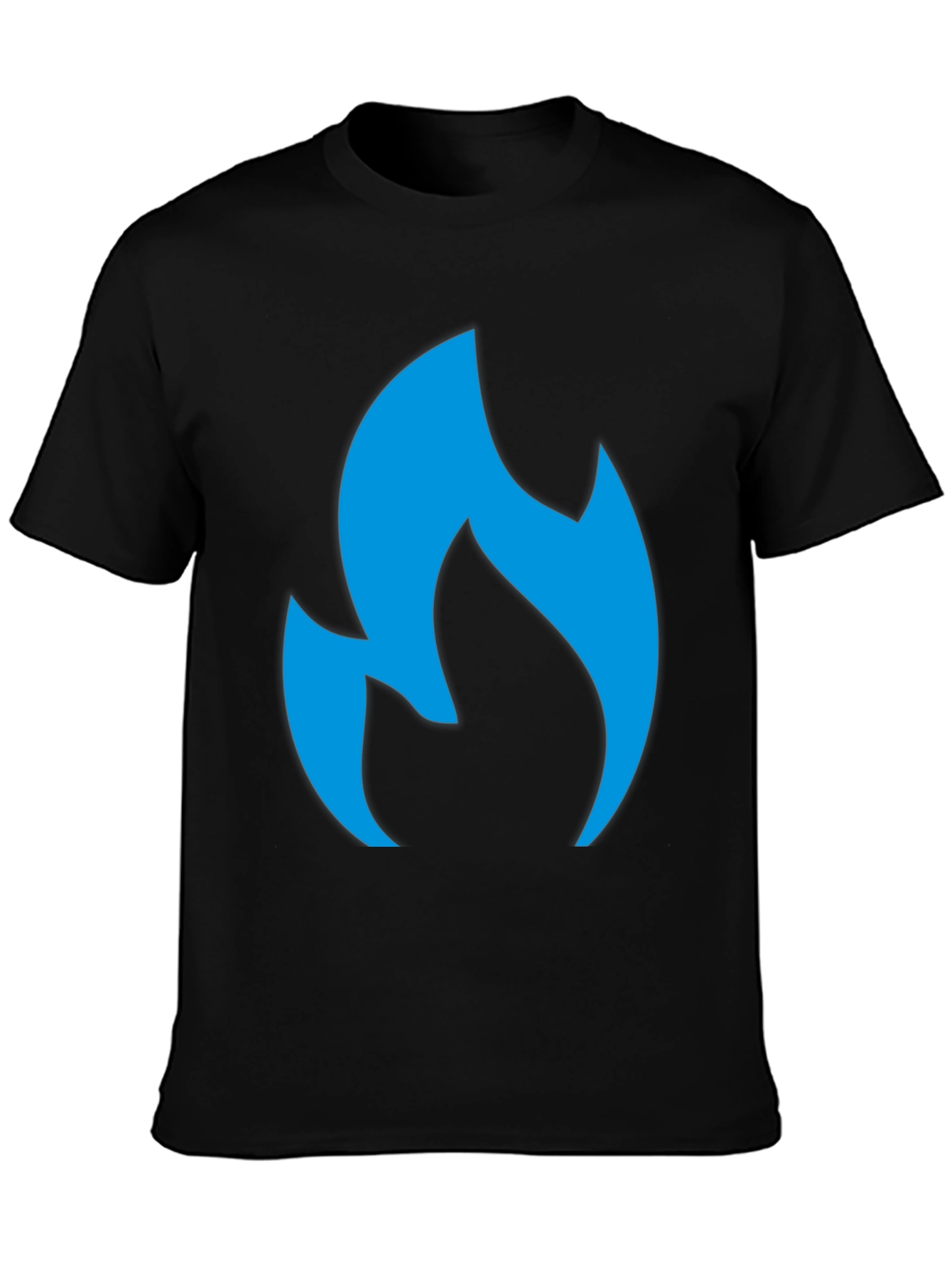 Black Men's Black T-Shirt with Blue Flame Graphic view 3