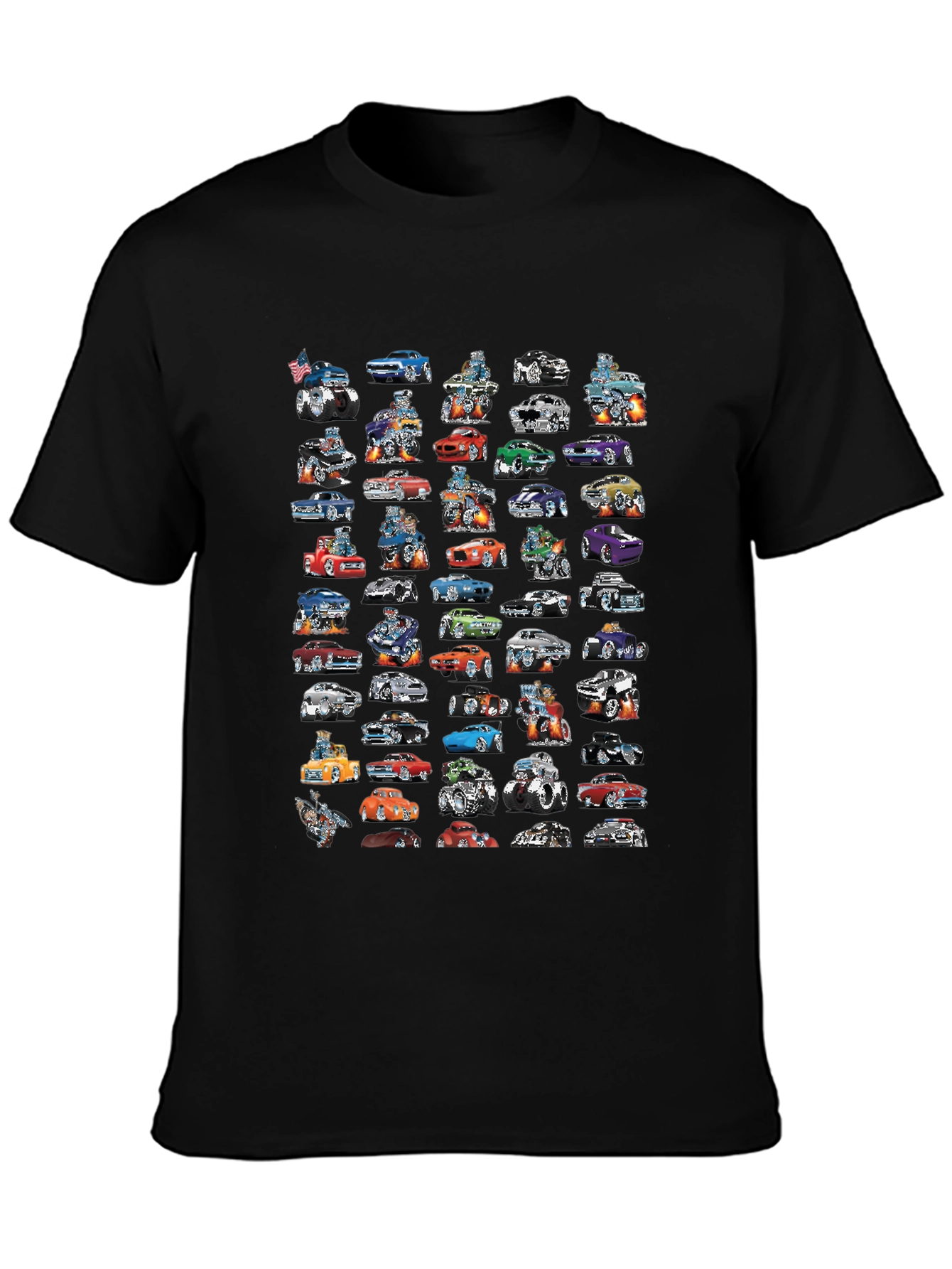 Black Cartoon Car T-Shirt - Black Cotton Tee view 3