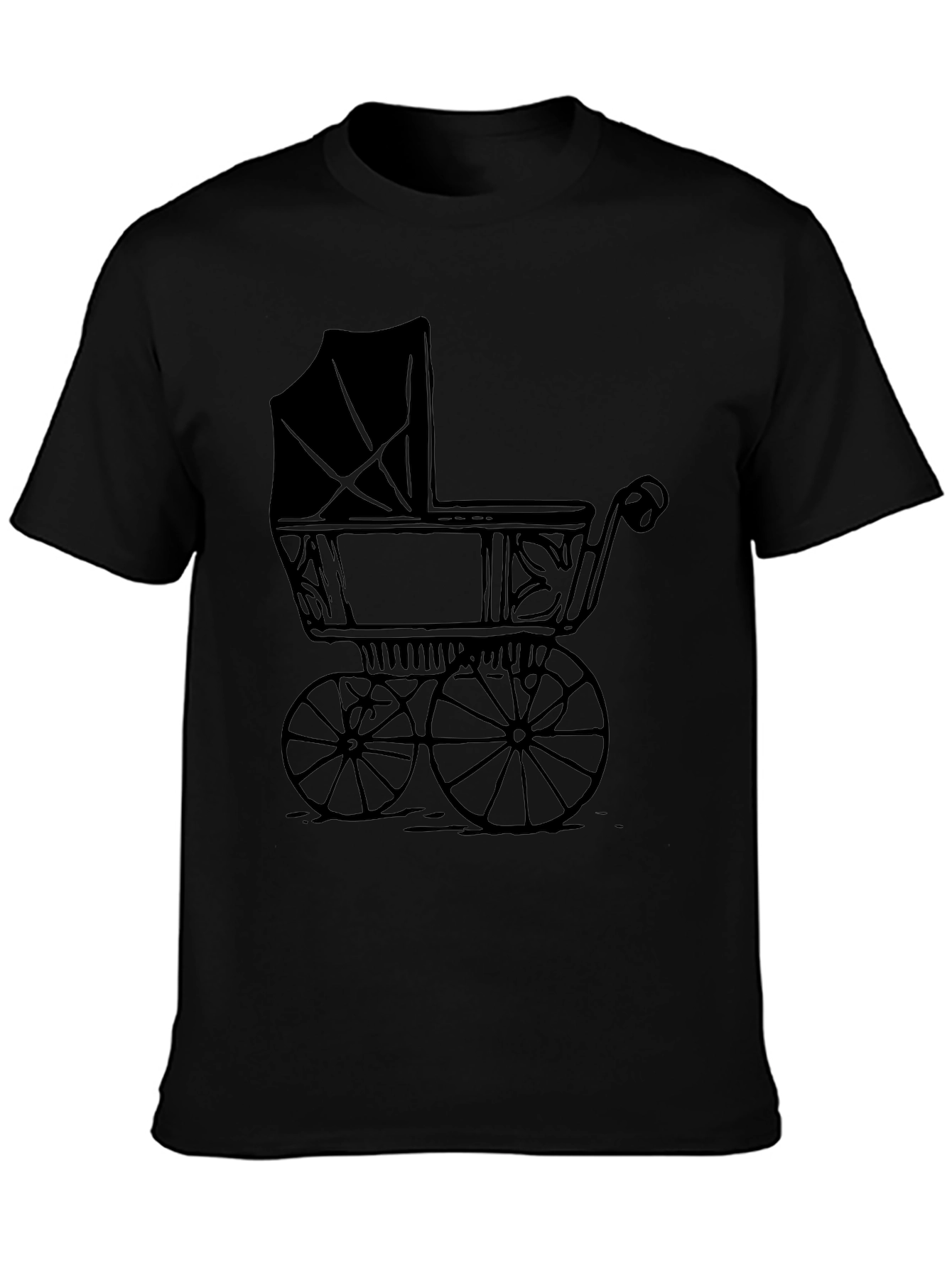 Black Vintage Baby Carriage Graphic Tee - Soft Black T-Shirt view 3