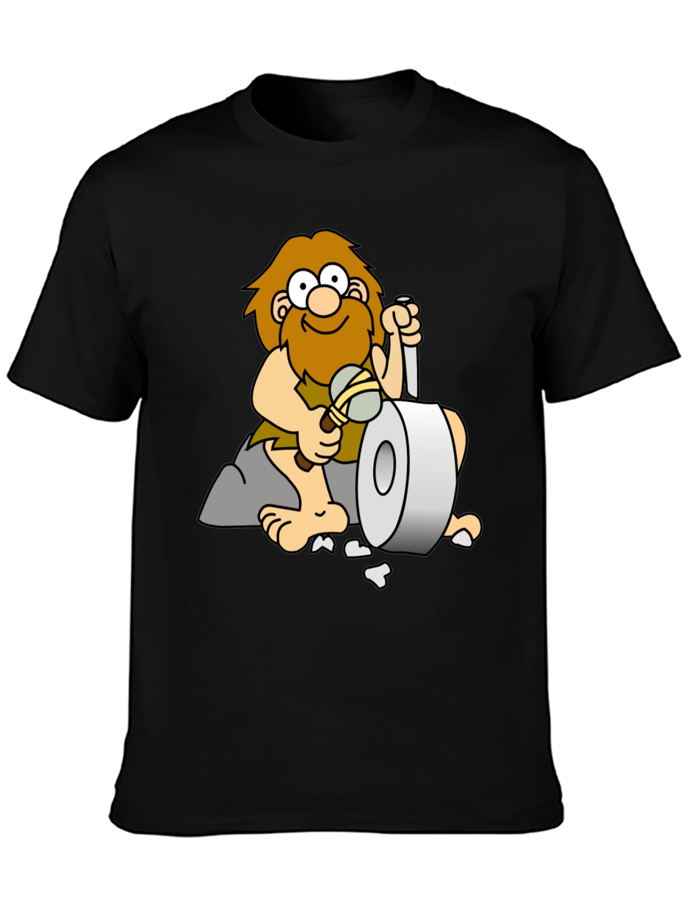 Black Funny Caveman Toilet Paper T-Shirt view 3