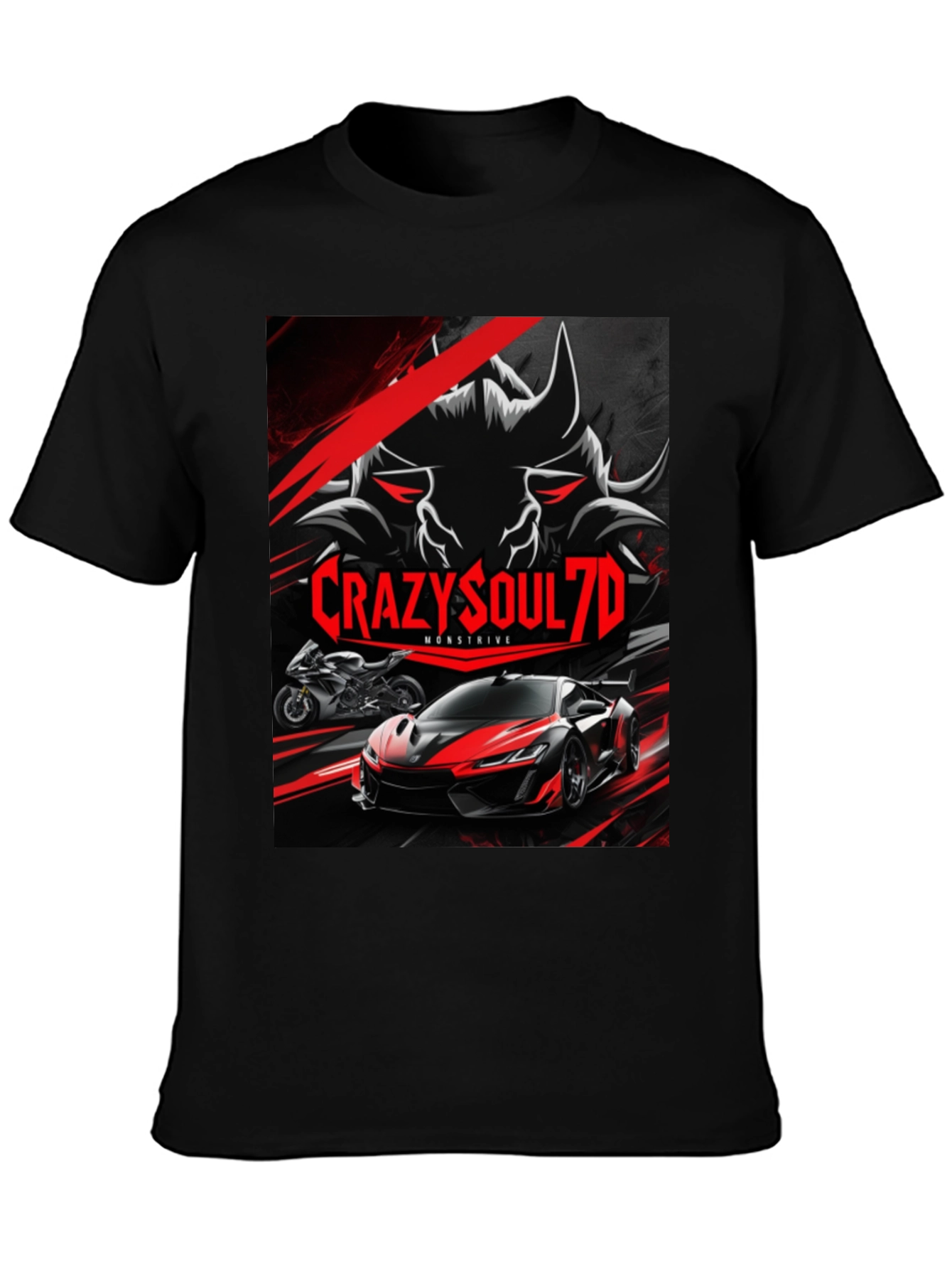 Black CrazySoul7D Monstrive Graphic T-Shirt view 3