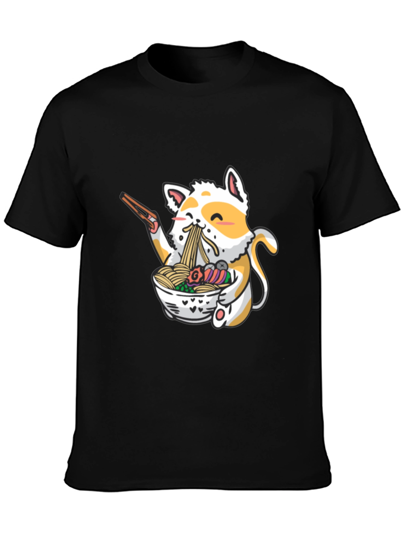 Black Ramen Cat Graphic T-Shirt - Black Cotton Blend view 3